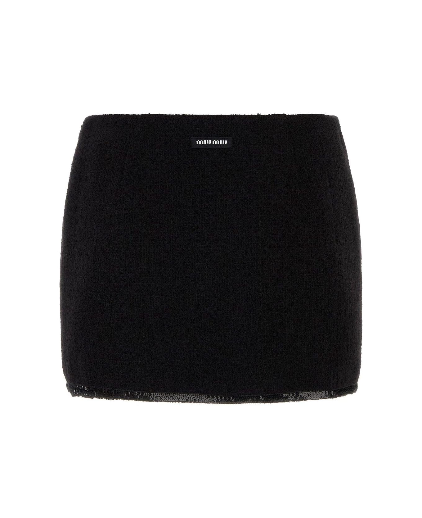 Miu Miu Logo-patch Sequin-trim Mini Skirt - NERO