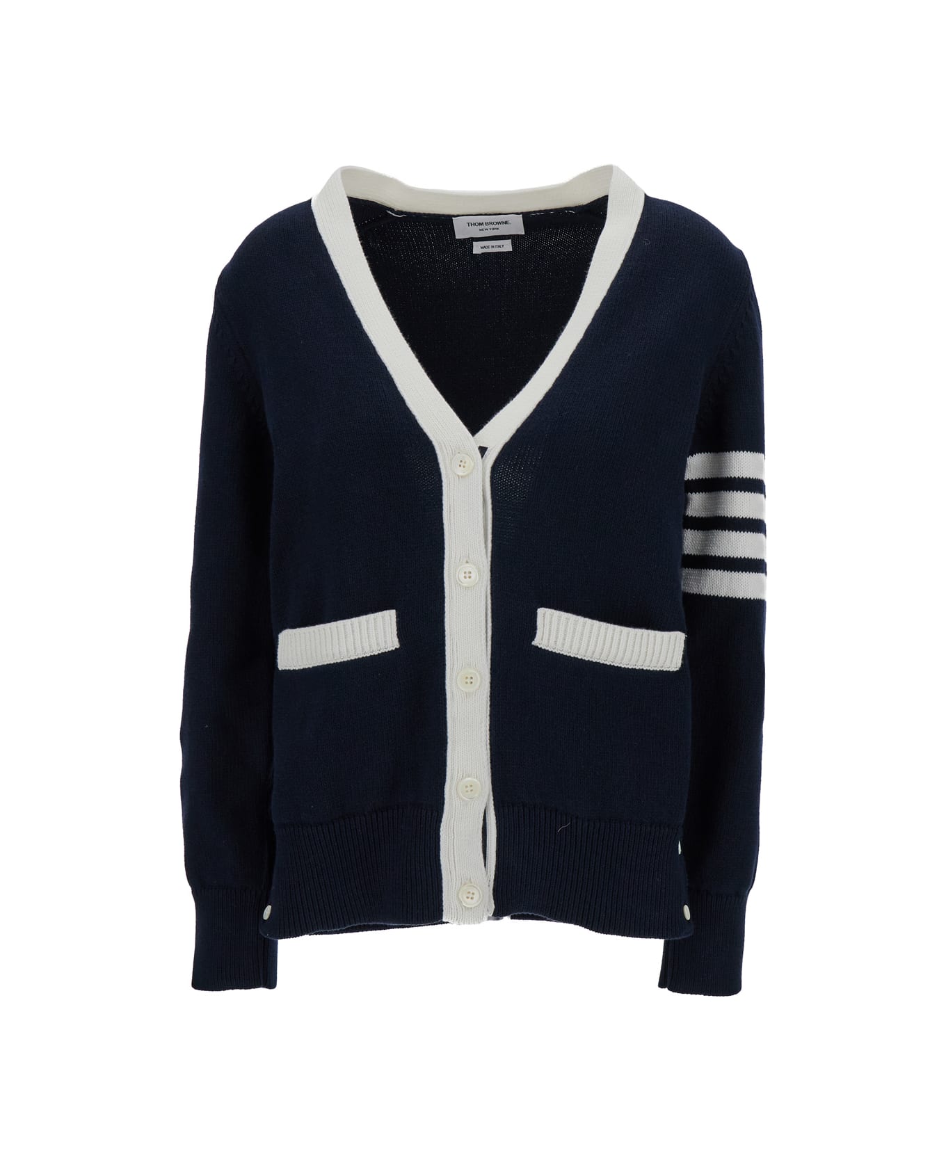 Thom Browne 'hector Icon' Blue Cardigan With Jacquard Motif And 4bar Detail In Cotton Woman - Blu