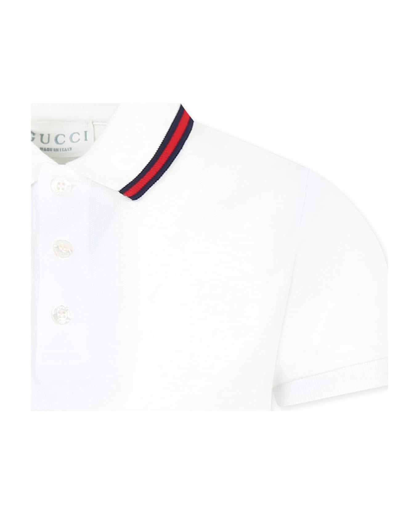 Gucci White Polo Shirt For Boy With Web Detail - White