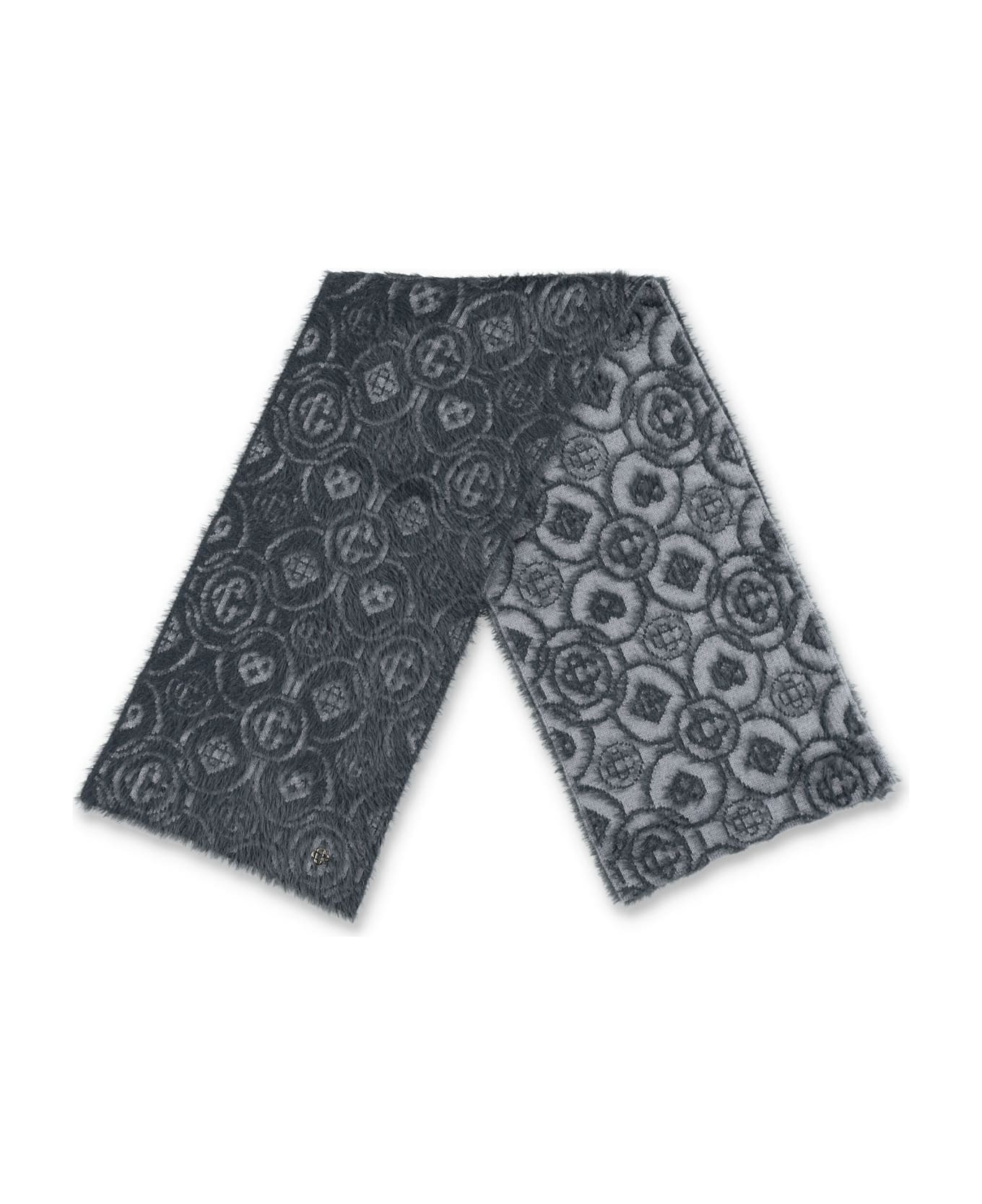 Casablanca Grey Merino Wool Blend Fluffy Monogram Scarf - GREY