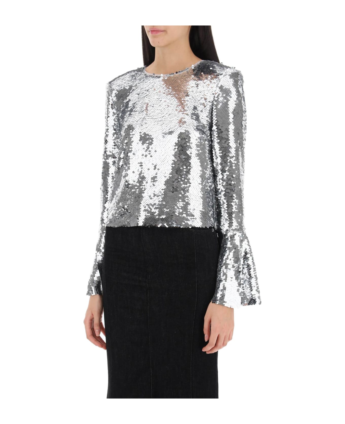 self-portrait Sequined Cropped Top - SILVER (Silver) トップス