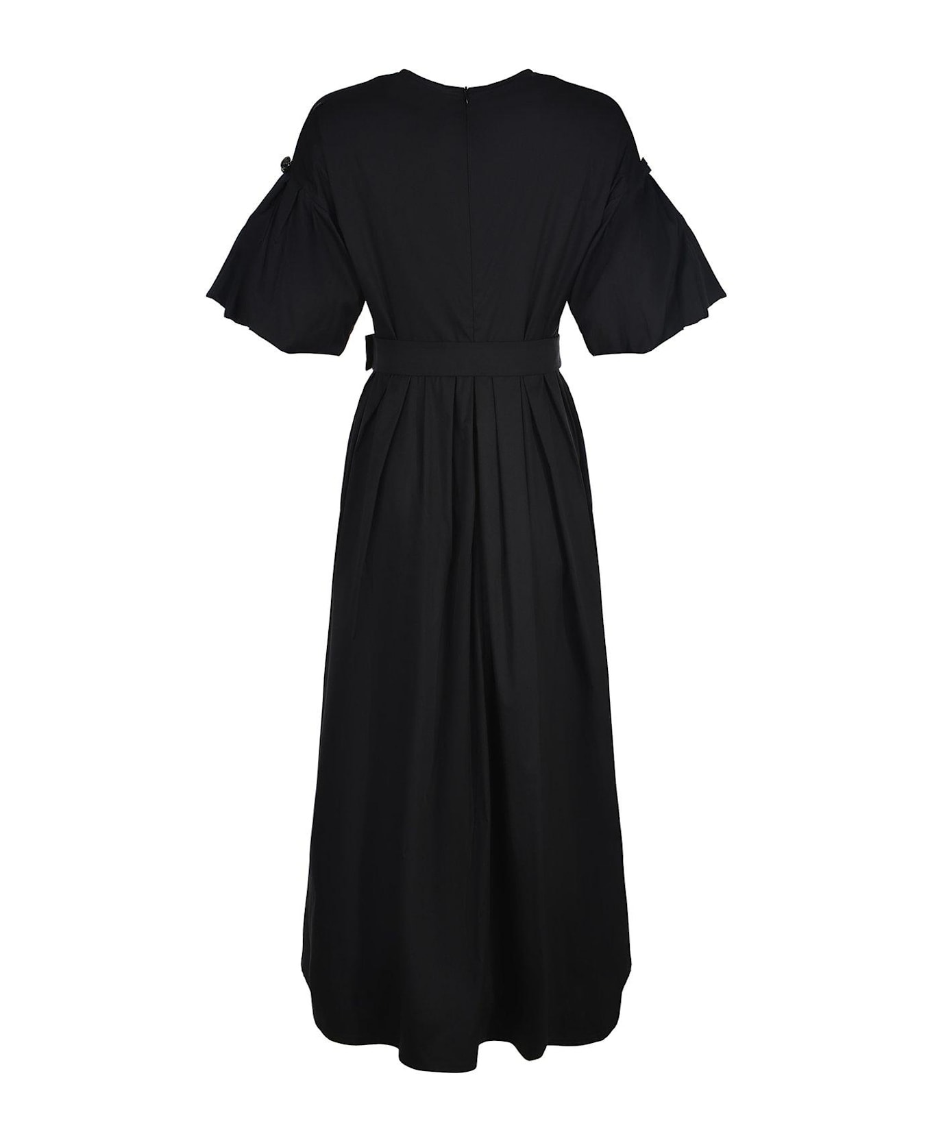 
S Max Mara Rose Crewneck Puff-sleeved Dress - BLACK