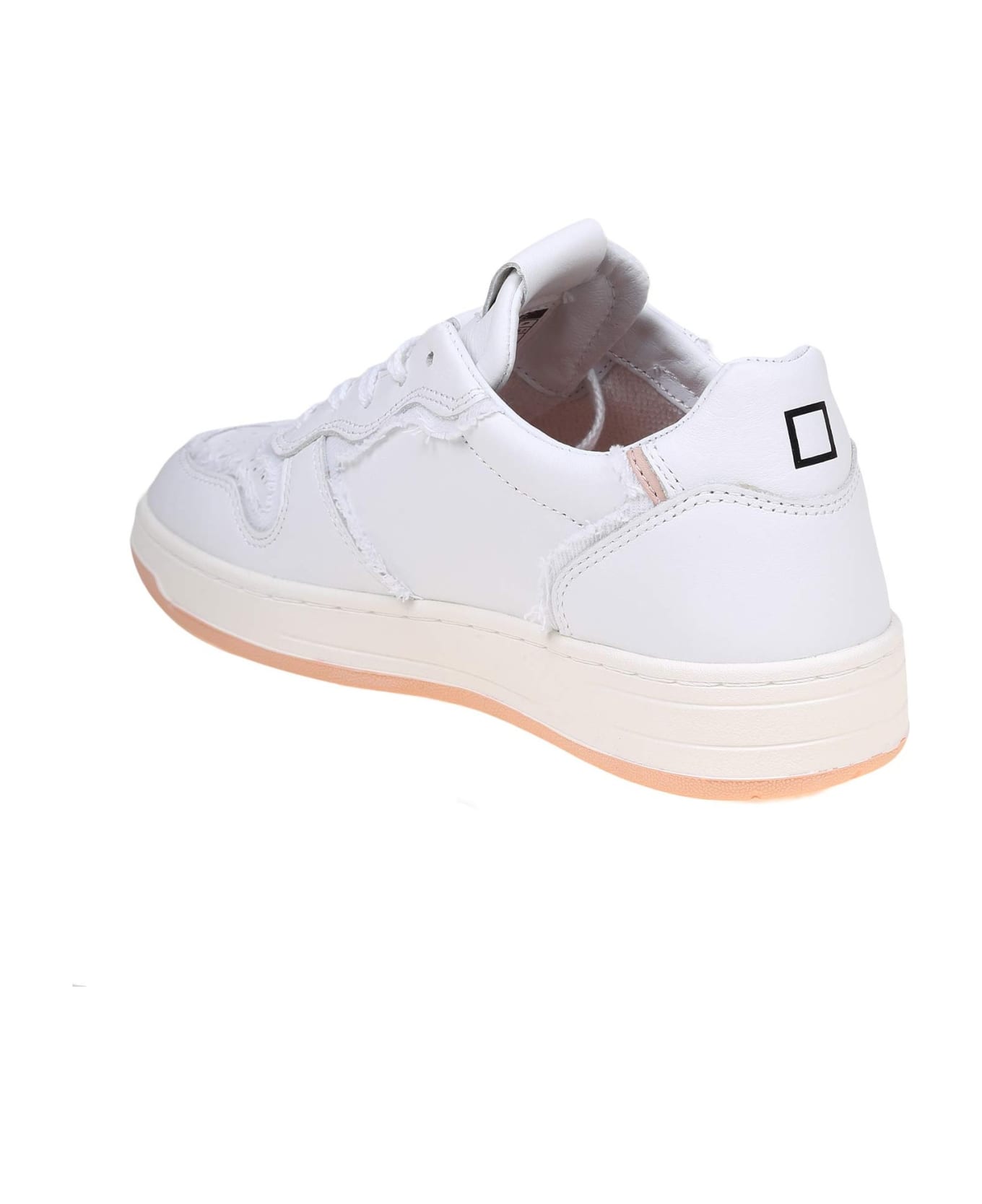 D.A.T.E. Court Sneakers In White Leather - Peach スニーカー