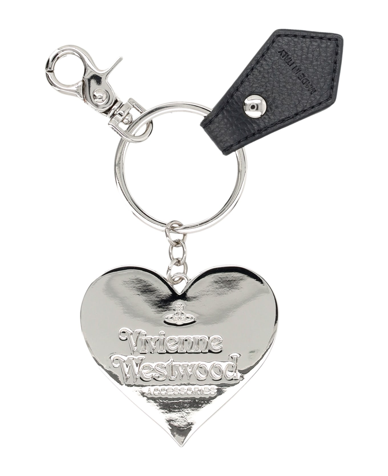 Vivienne Westwood Mirror Heart Orb Keyring - BLACK PU GRAIN