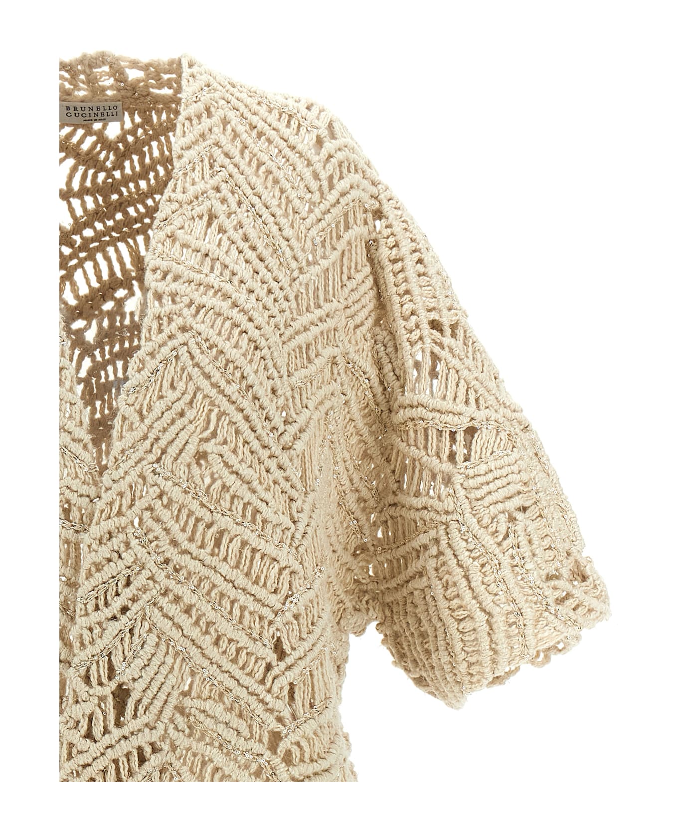 Brunello Cucinelli 'opera Dazzling Macramé' Cardigan - Beige