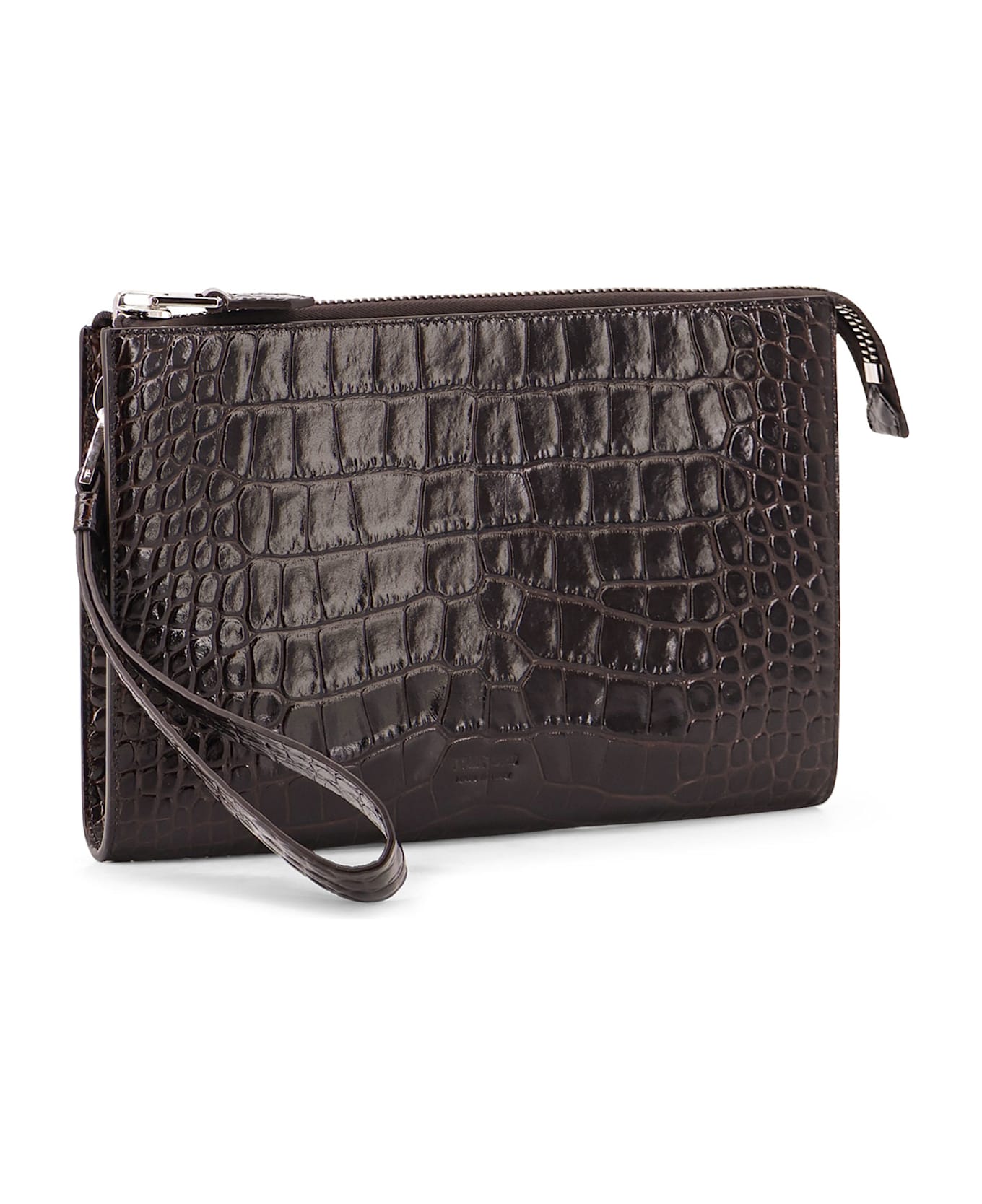Tom Ford Crocodile-print Leather Clutch Bag - Brown