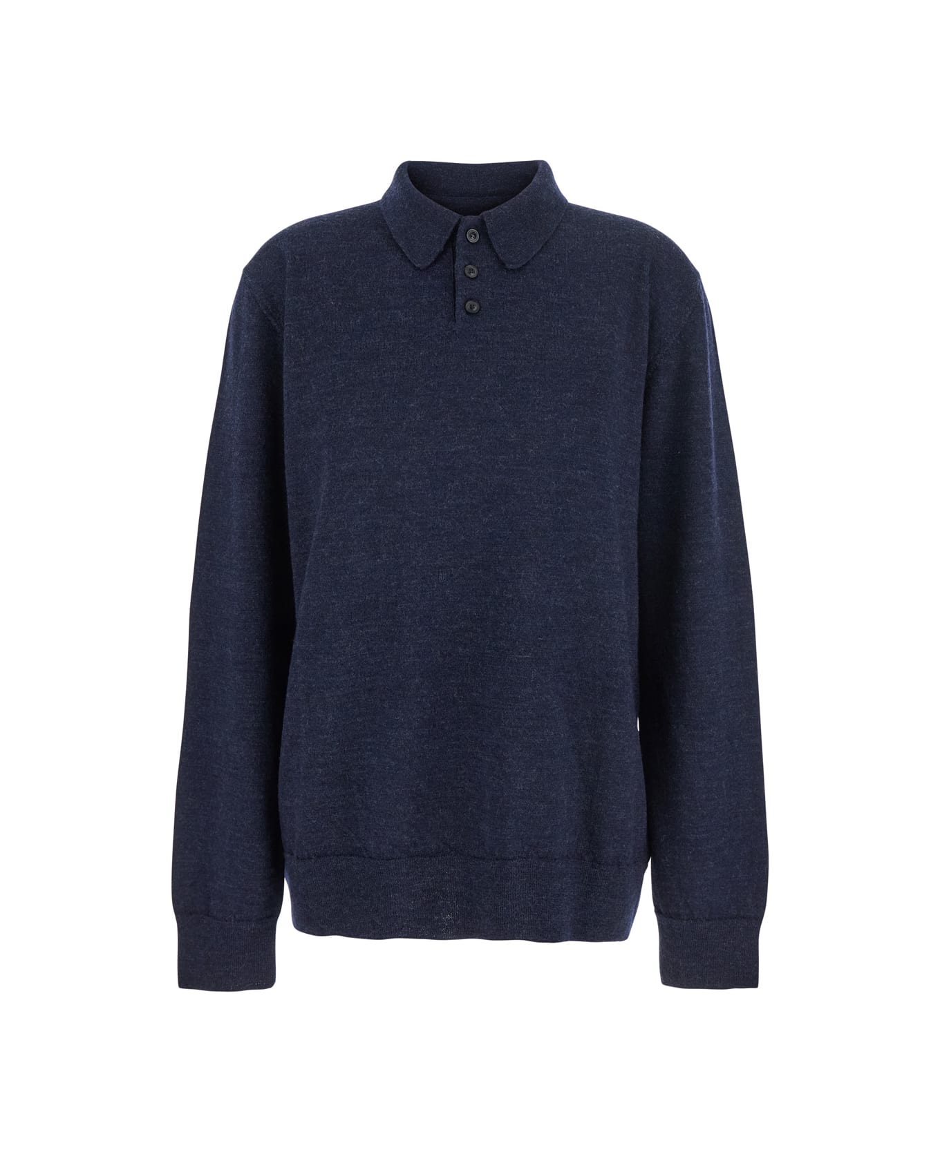 Maison Margiela Midnight Blue Wool Polo Shirt - NAVY