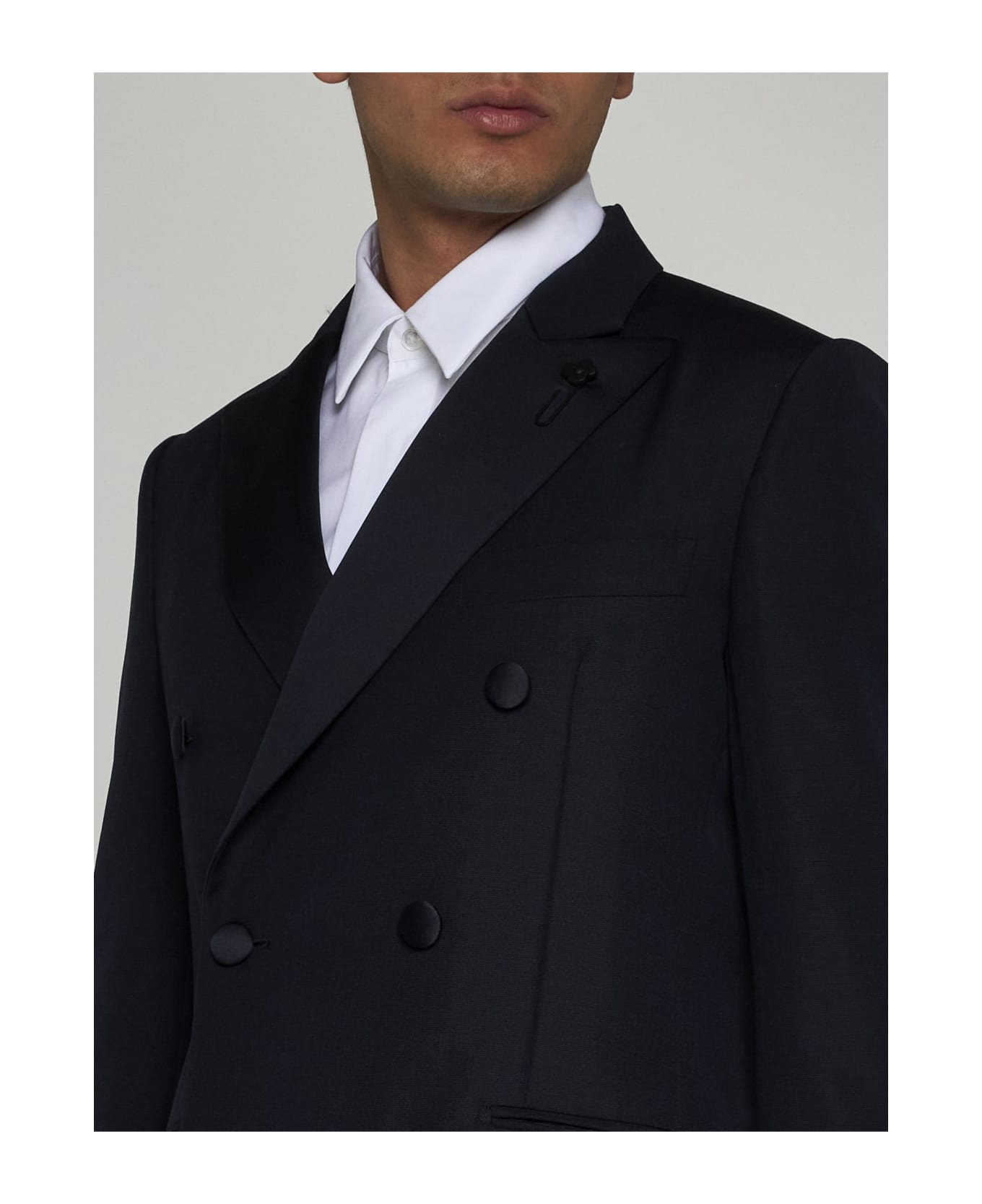 Lardini Wool Double-breasted Tuxedo - Black