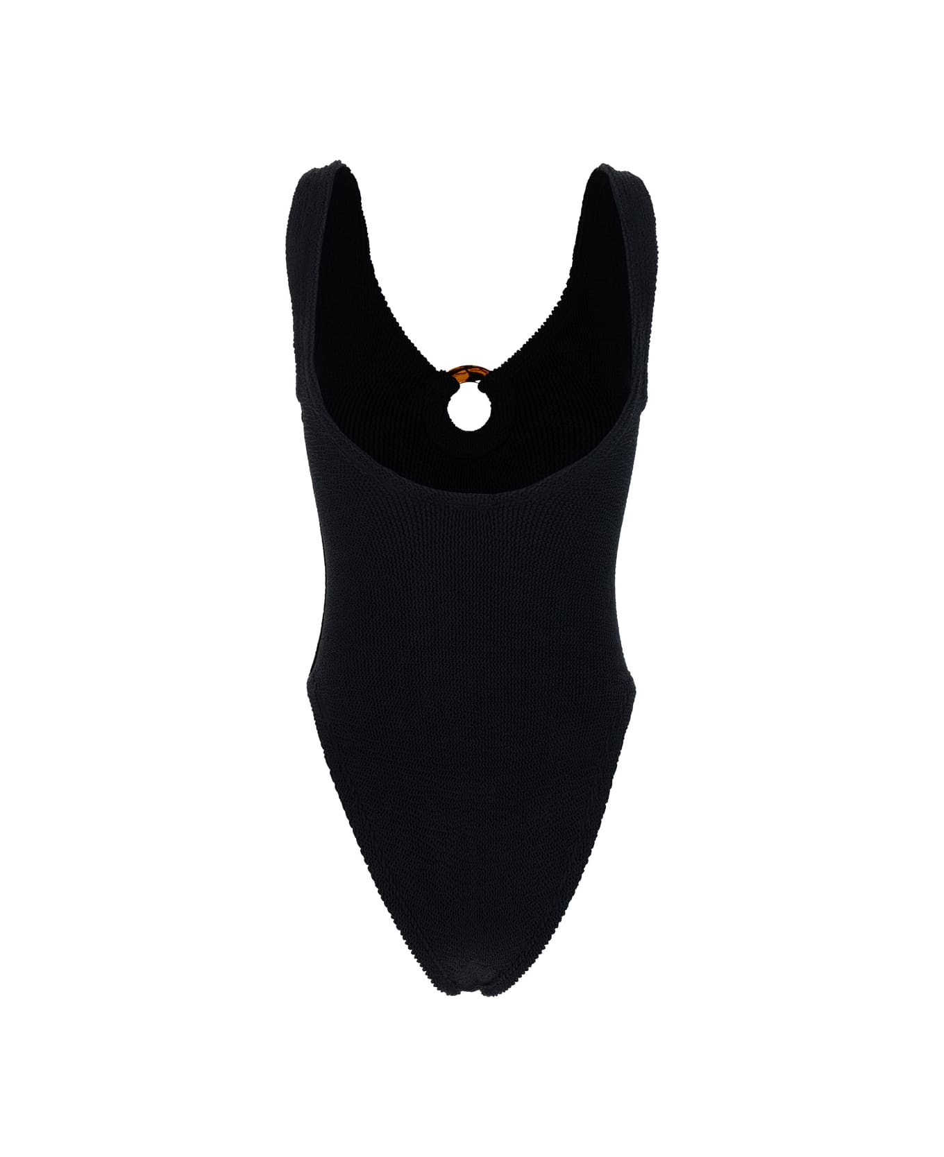 Hunza G 'celine' Black One-piece Swimsuit With Ring Detail In Stretch Polyamide Woman - Black