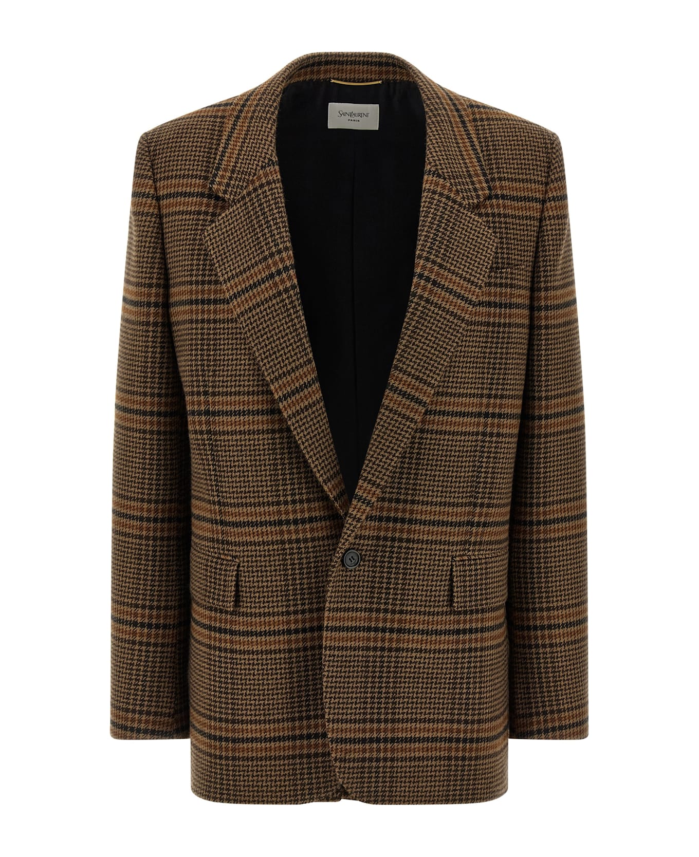 Saint Laurent Prince Of Wales Wool Blazer - BROWN