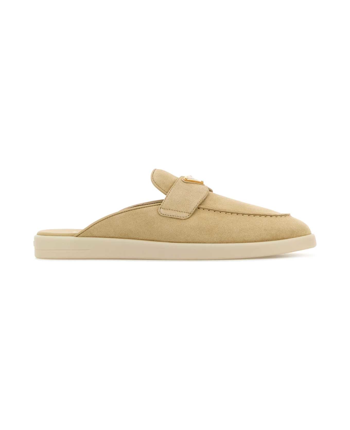 Prada Sand Suede Slippers - ECRU'