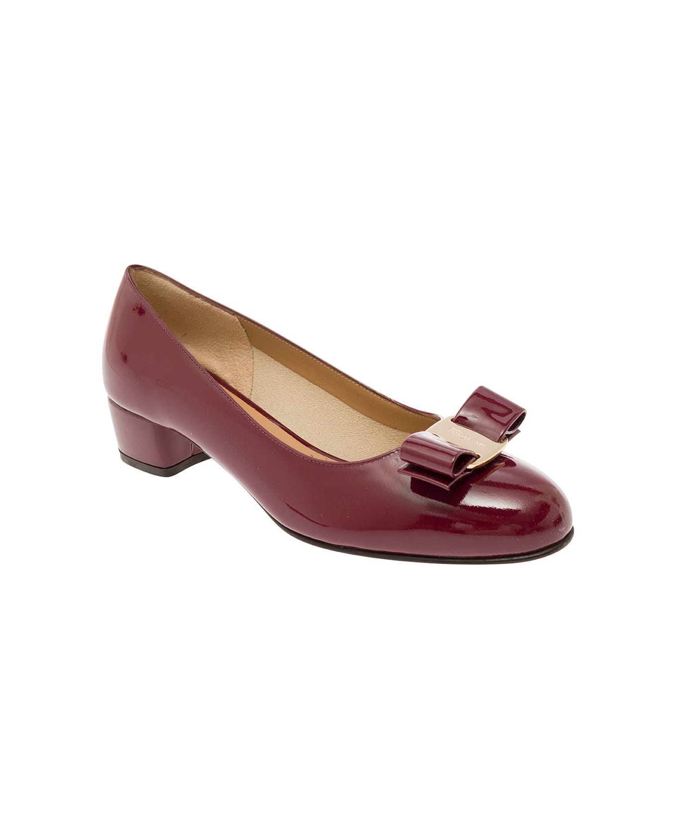 Ferragamo Burgundy Ballerinas With Squared Heel In Leather Woman - Red