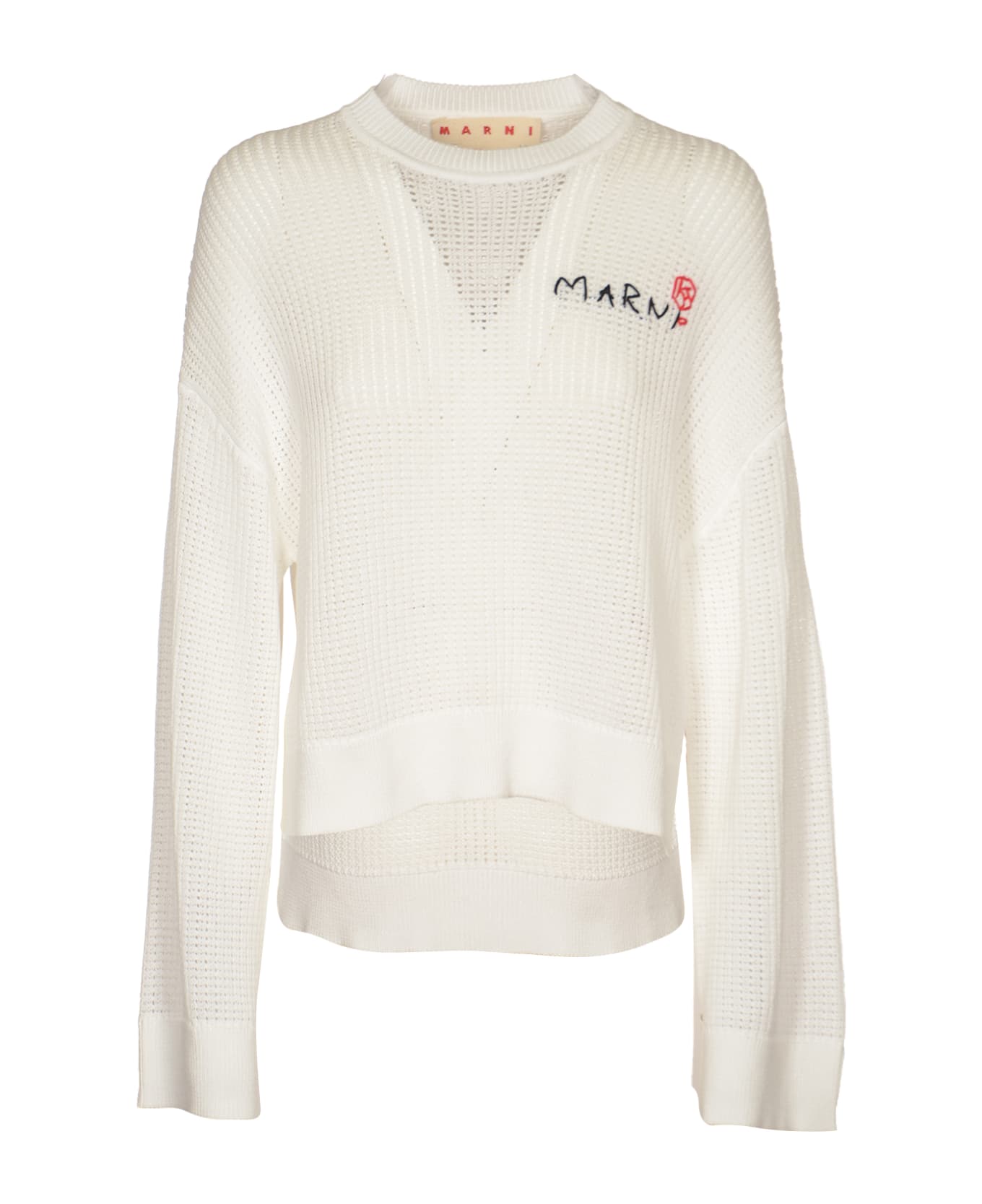 Marni Logo Embroidered Asymmetric Sweatshirt - Lily White