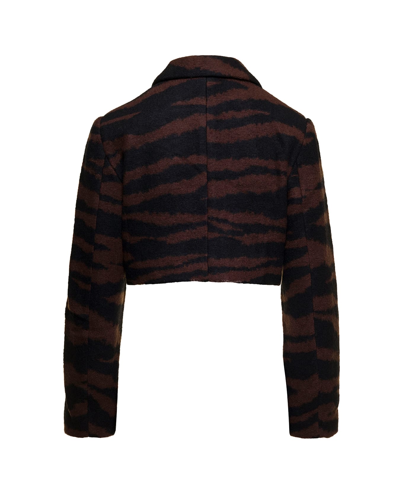Ganni Brown Cropped Jacket With Zebra Motif In Wool Woman - Black ジャケット