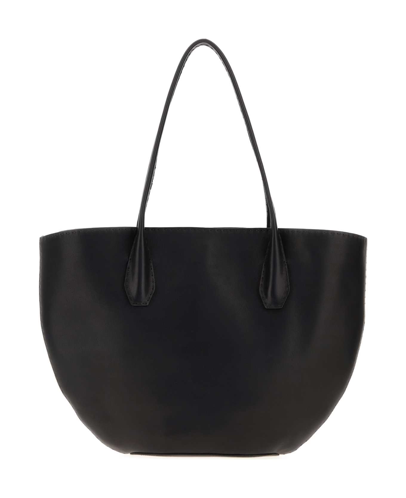 The Row Black Leather Alger Shopping Bag - BLACKDARKBROWNANS