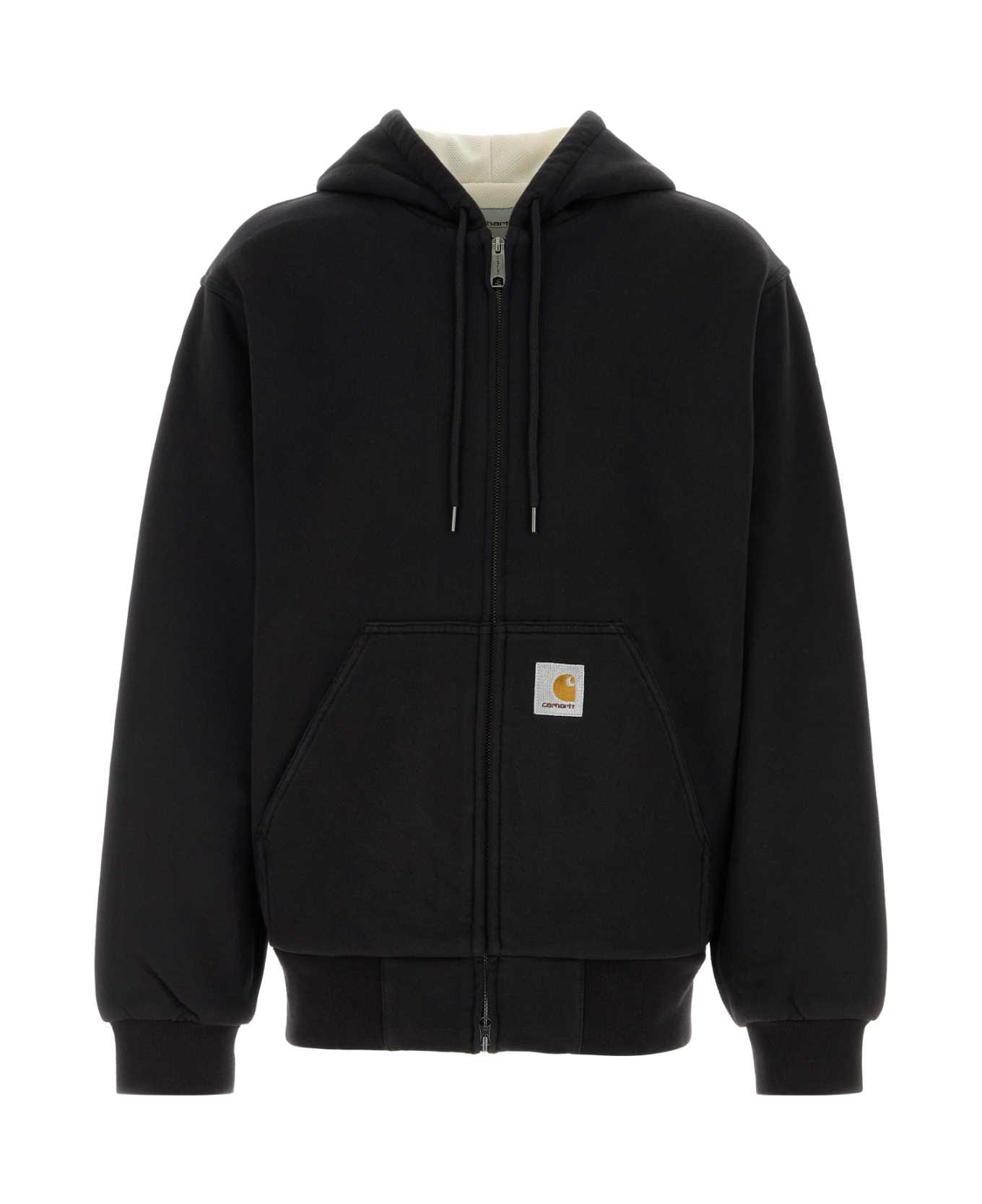 Carhartt Black Cotton Blend Active Sweat Jacket - BLACKSTONEWASHED 8906