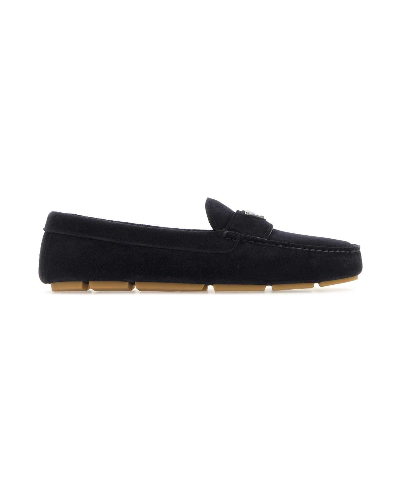 Prada Dark Blue Suede Loafers - BLEU
