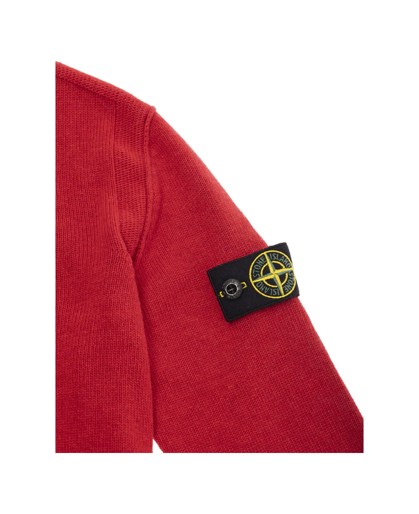 Stone Island Junior Red Sweater With Logo Patch In Wool And Viscose Blend Boy - Red
