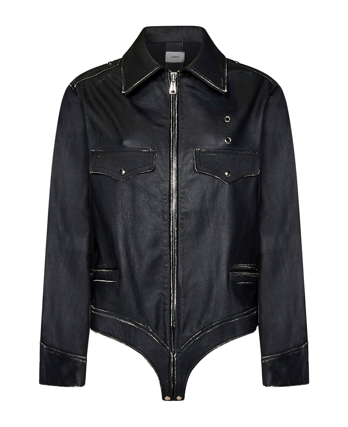 Coperni Vintage-effect Zipped Leather Jacket - Blk Black