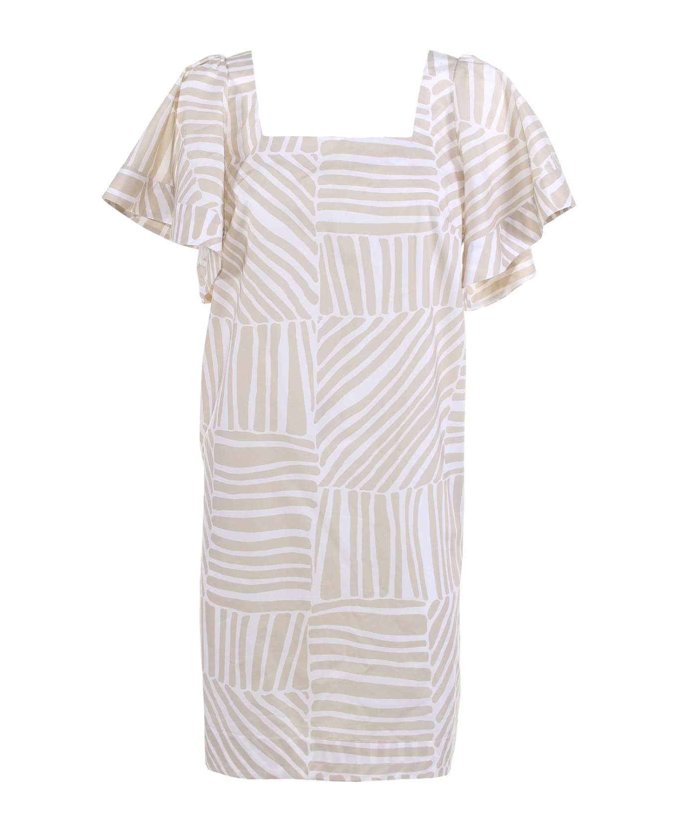 Barba Napoli Dress With Butterfly Sleeve - BEIGE