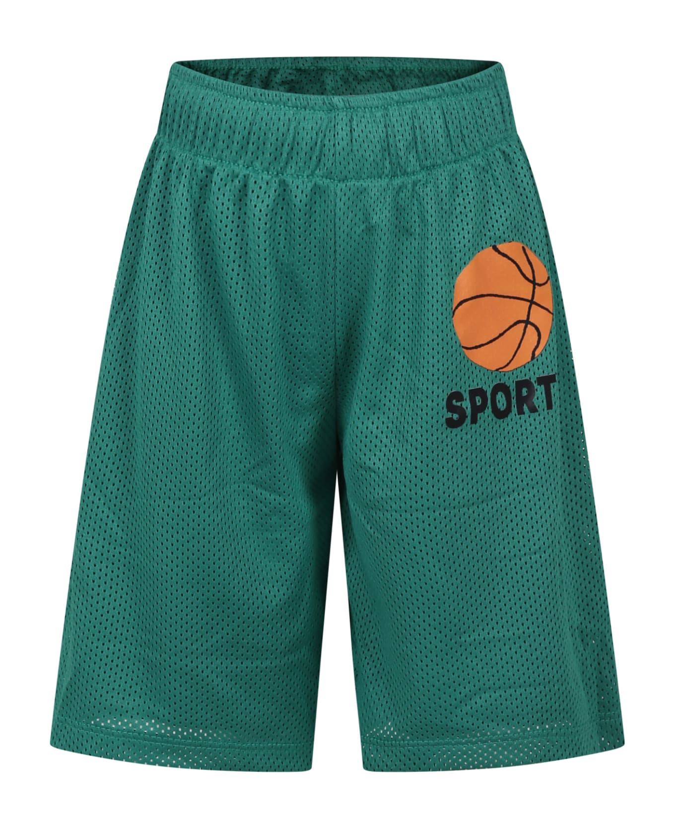 Mini Rodini Green Sports Shorts For Kids With Basketball - Green