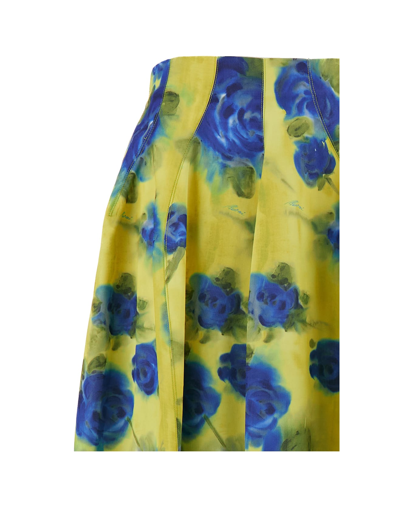 Marni Midi Yellow Skirt With All-over Contrasting Idyll Print In Taffetà Woman - Multicolor