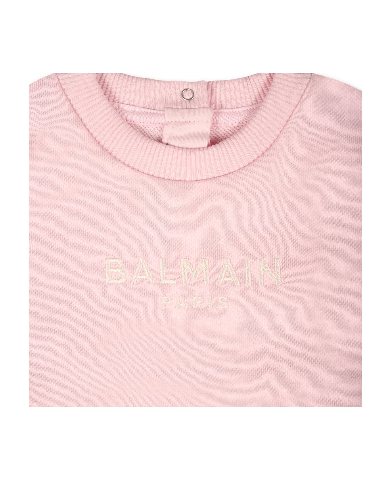 Balmain Pink Suit For Baby Girl With Logo - Pink