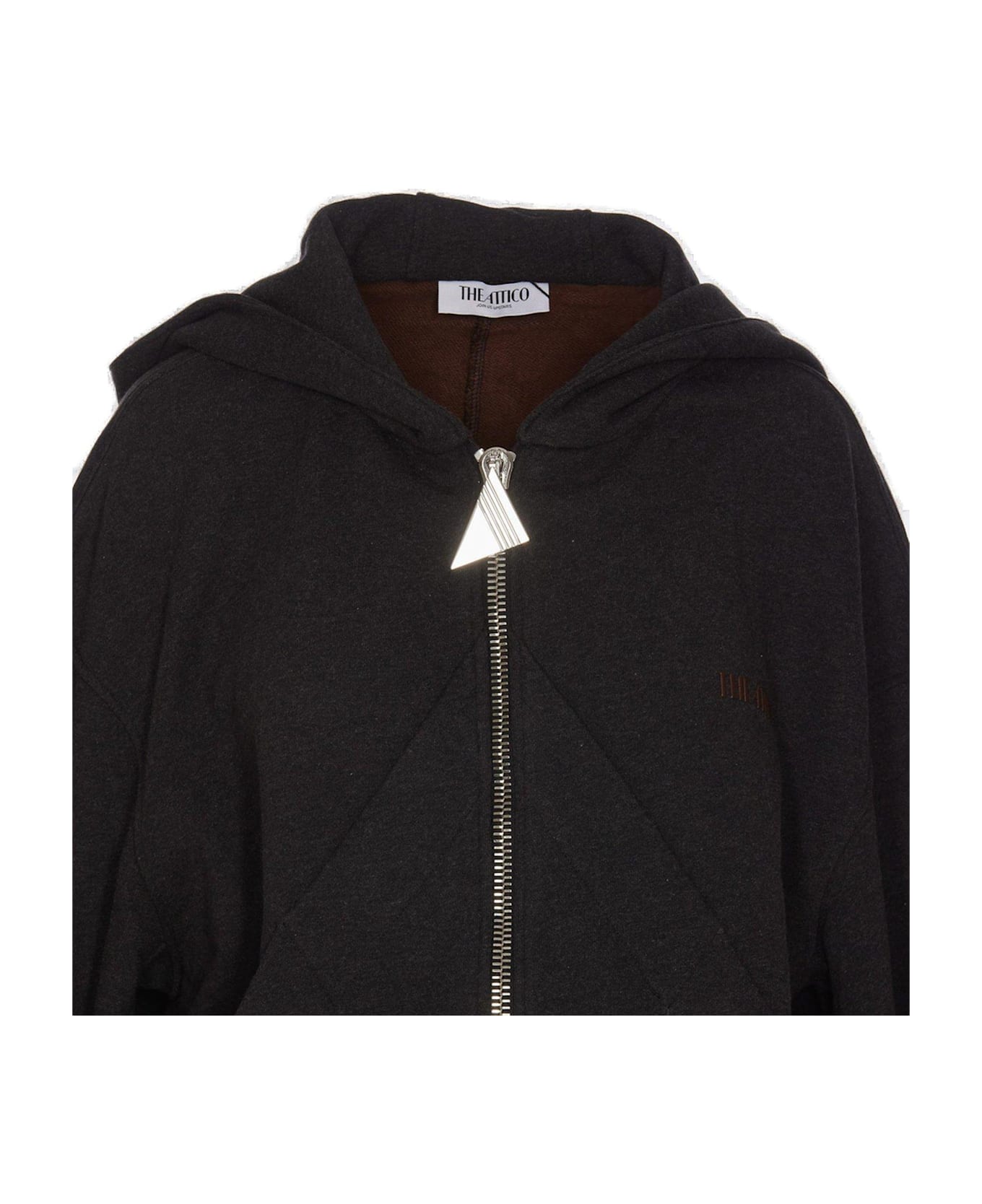 The Attico Logo Zip Puller Hooded Sweatshirt - Black fade/brown