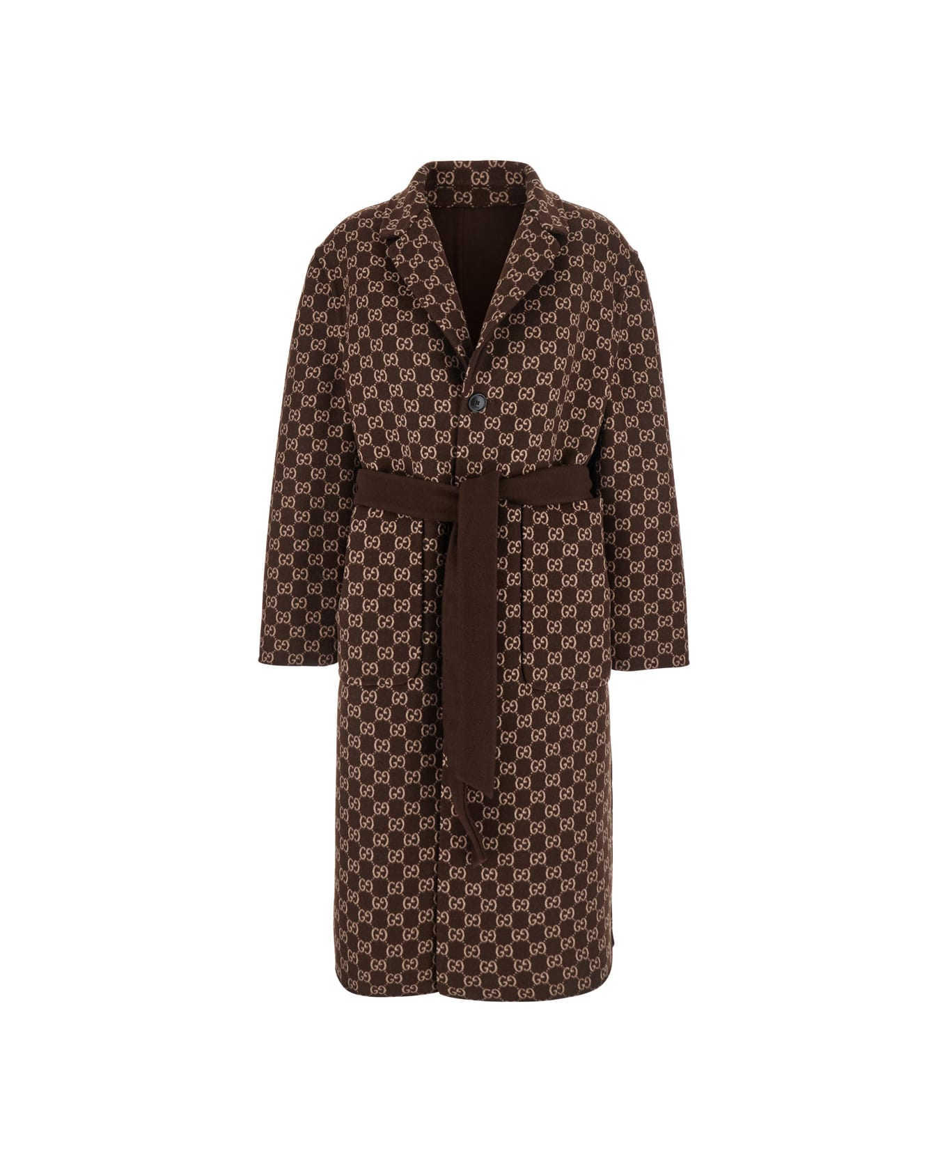 Gucci Brown Reversible Double-breasted Coat With Notched Revers And Belt In Wool Woman - Brown
