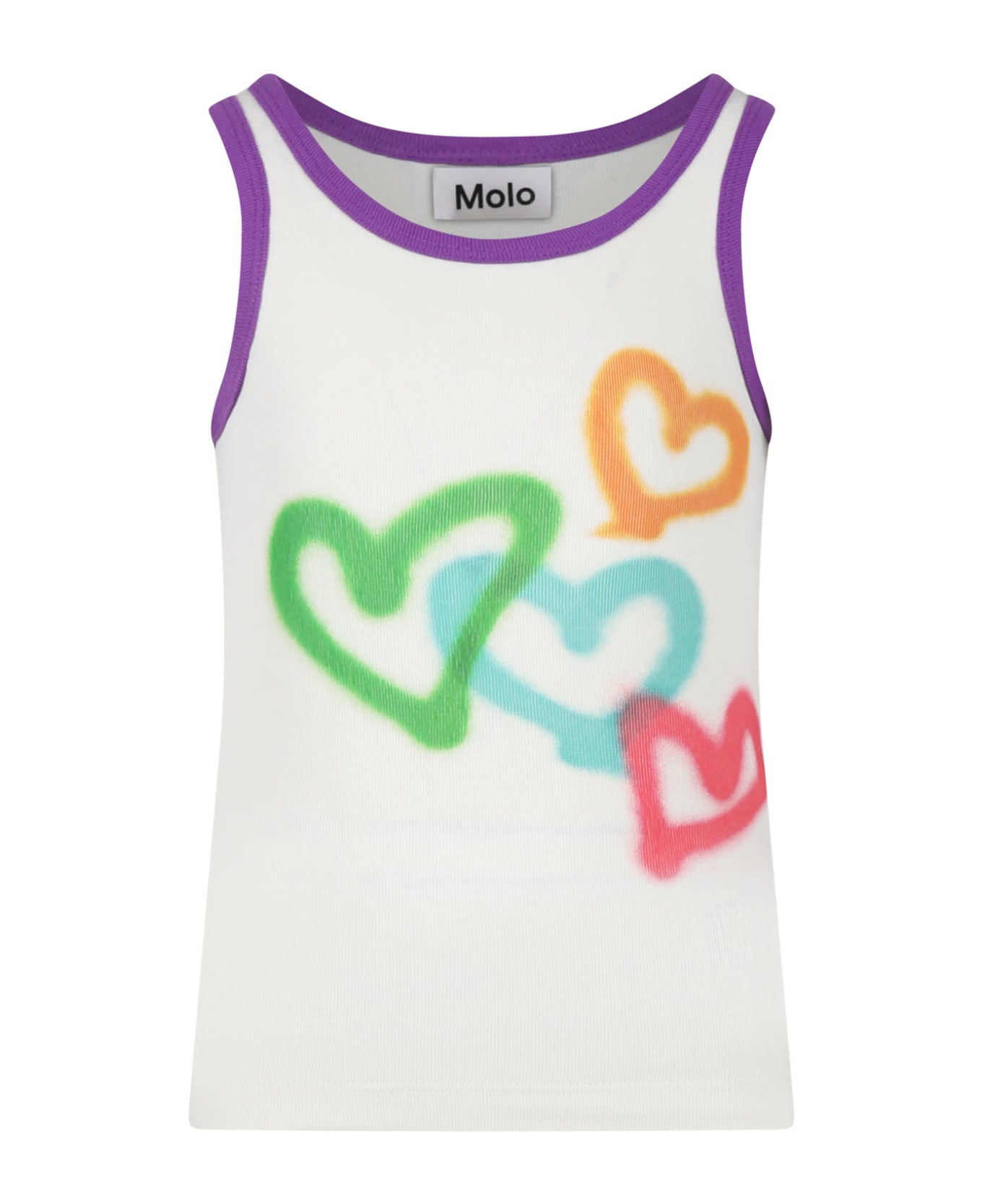 Molo Ivory Tank Top For Girl With Hearts Print - Ivory