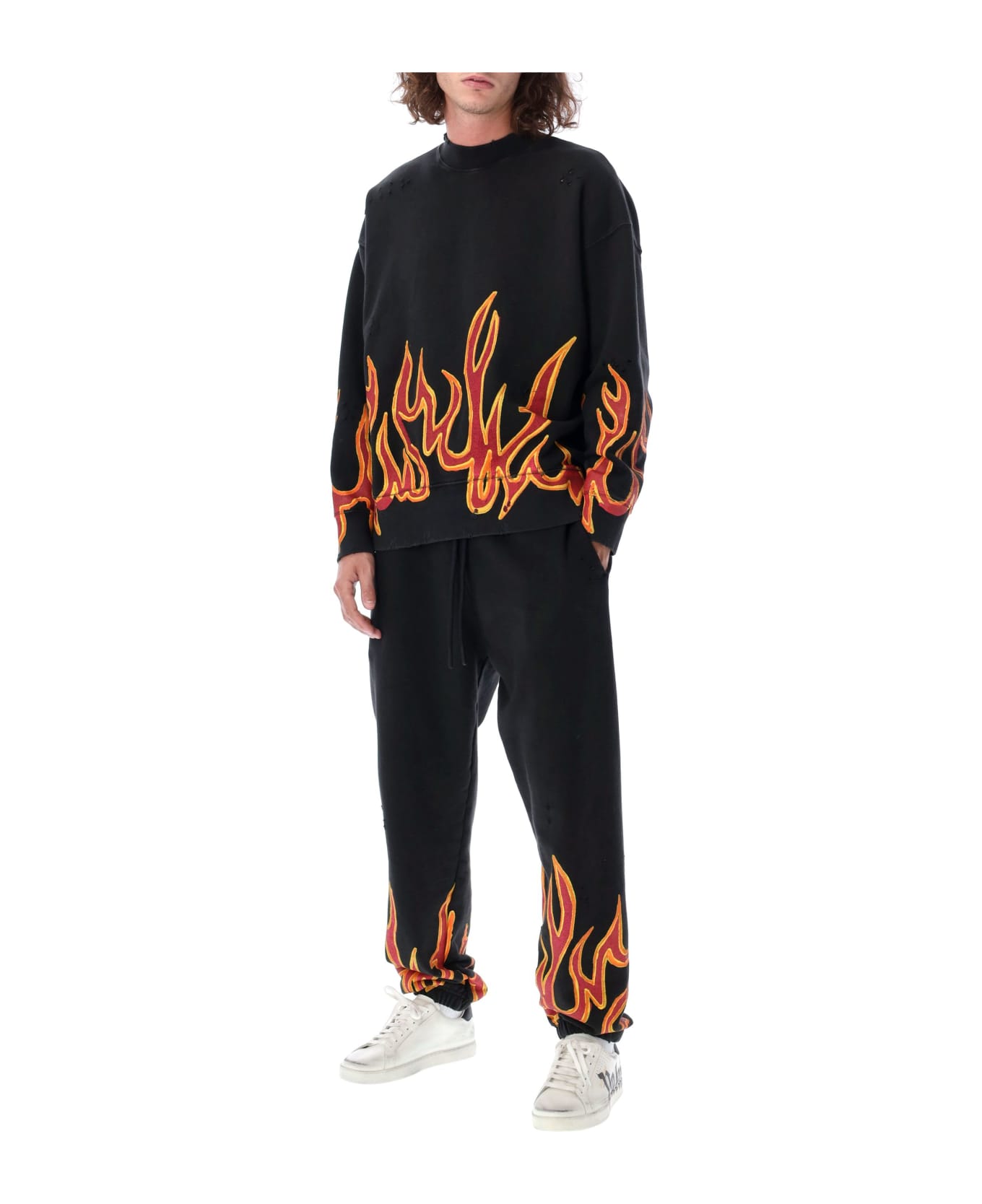 Palm Angels Garment Dye Graffiti Flames Sweatpants - Black