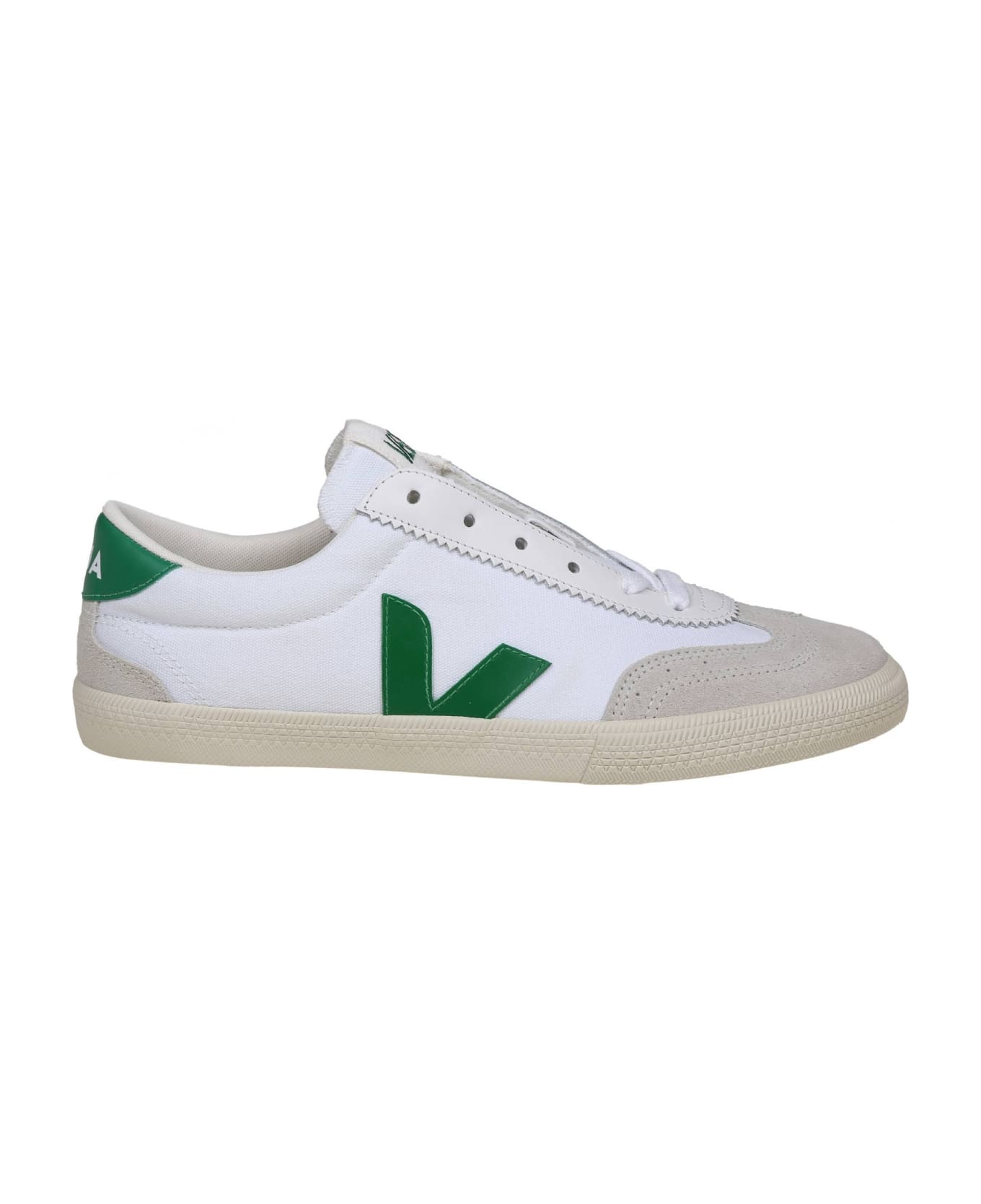Veja Volley Sneakers In Canvas Color White/green - White/emeraude 