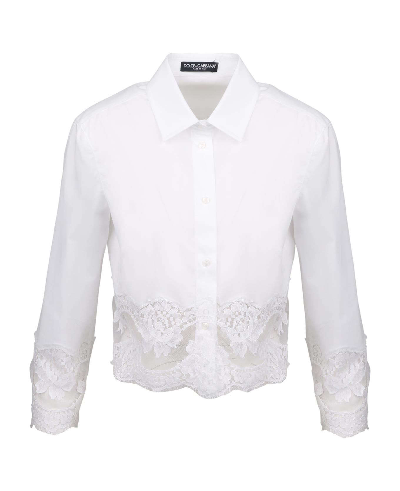 Dolce & Gabbana Lace Inserts Cotton Crop Shirt - Optical White