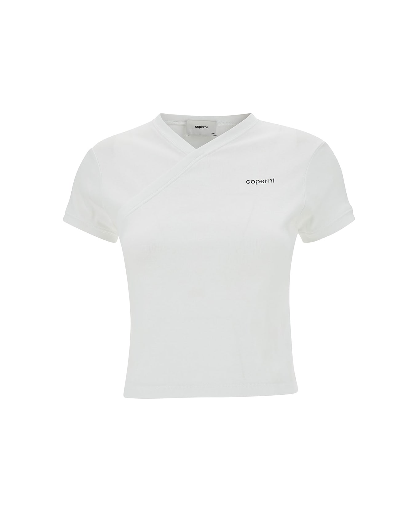 Coperni White T-shirt With V Neckline And Logo In Cotton Woman - White
