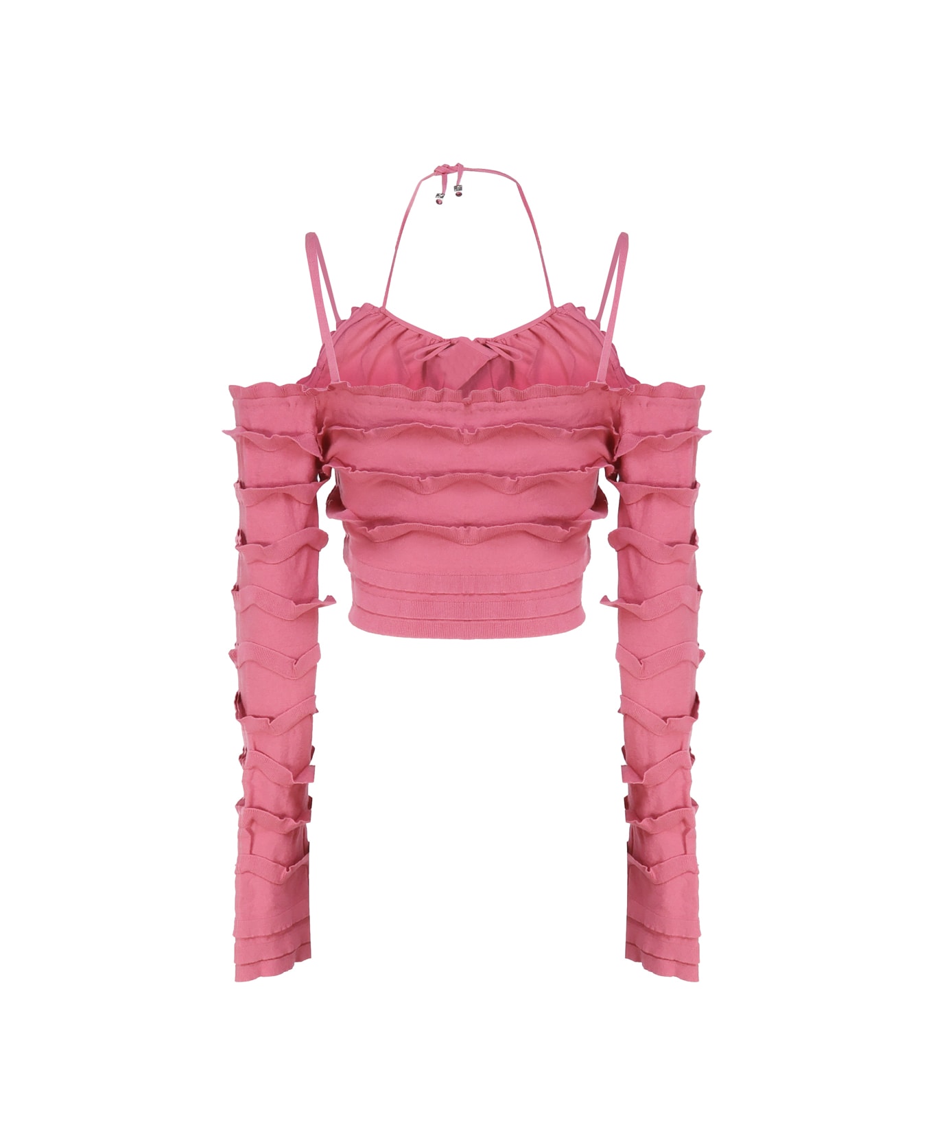 Blumarine Knit Top With Ruffles - Pink ニットウェア