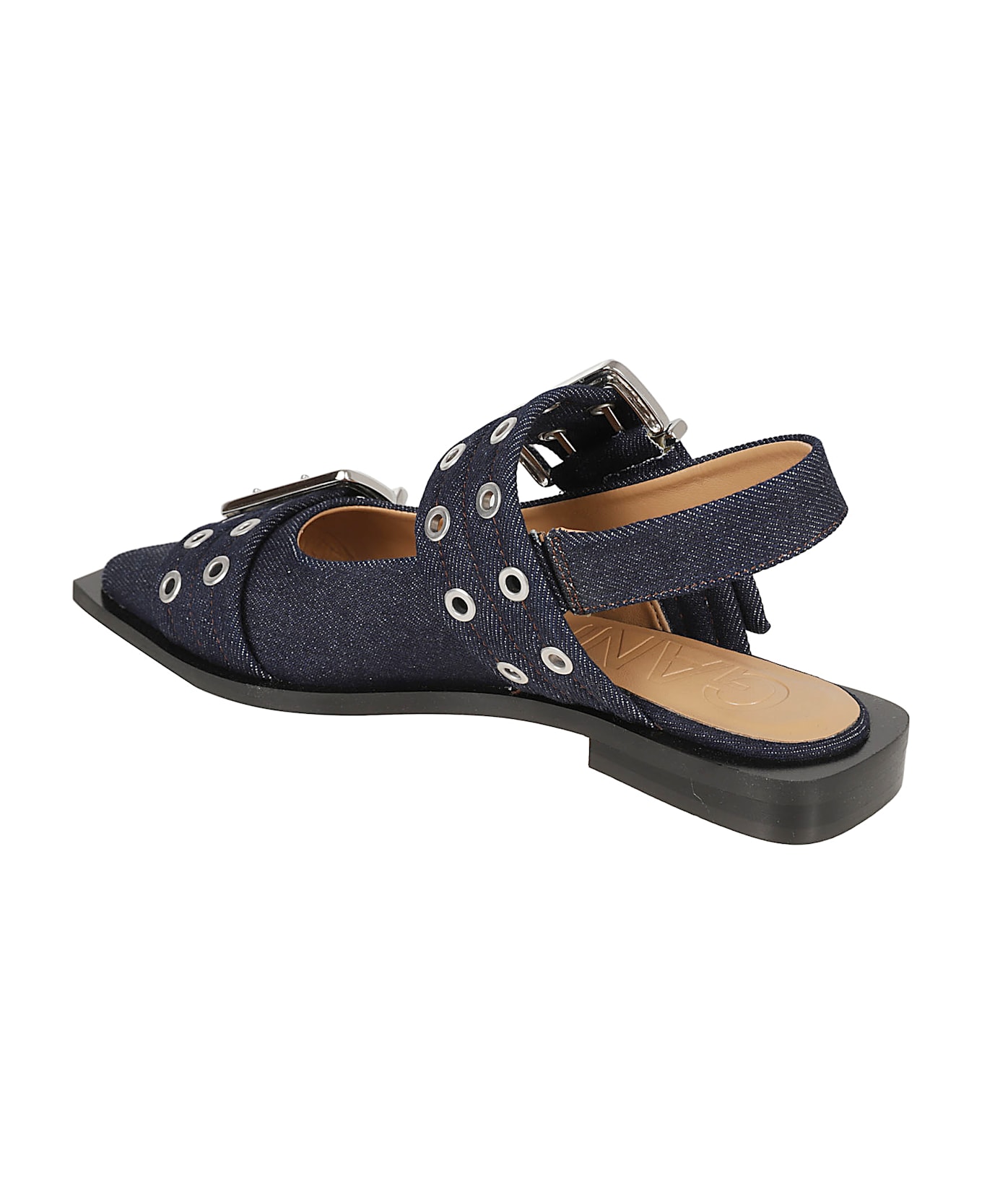 Ganni Feminine Buckle Ballerinas - Dark Navy