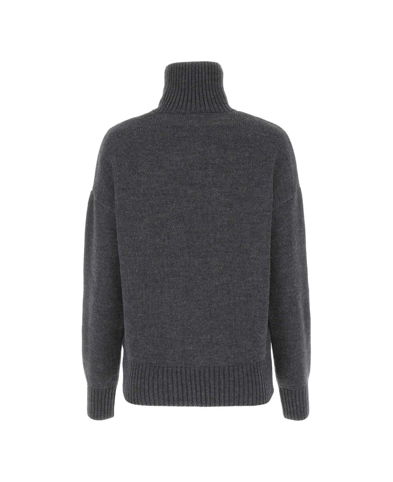 Ami Alexandre Mattiussi Paris De Coeur Roll Neck Knitted Jumper - GREY
