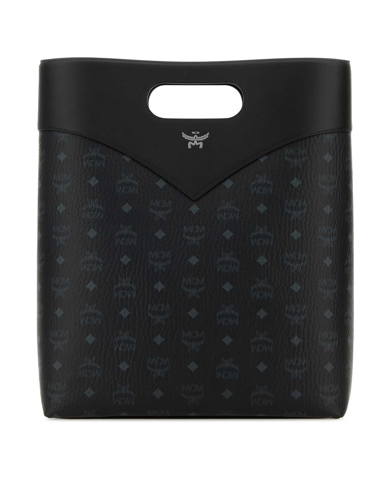 MCM Printed Canvas Shopping Bag - BLACK