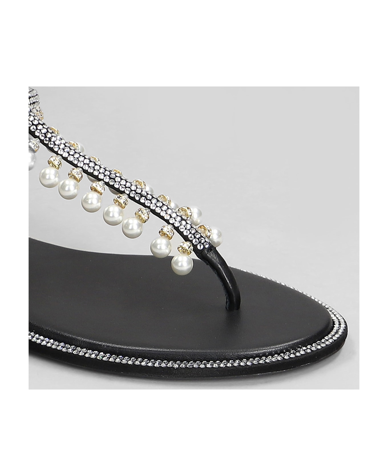 René Caovilla Diana Flats In Black Leather - black