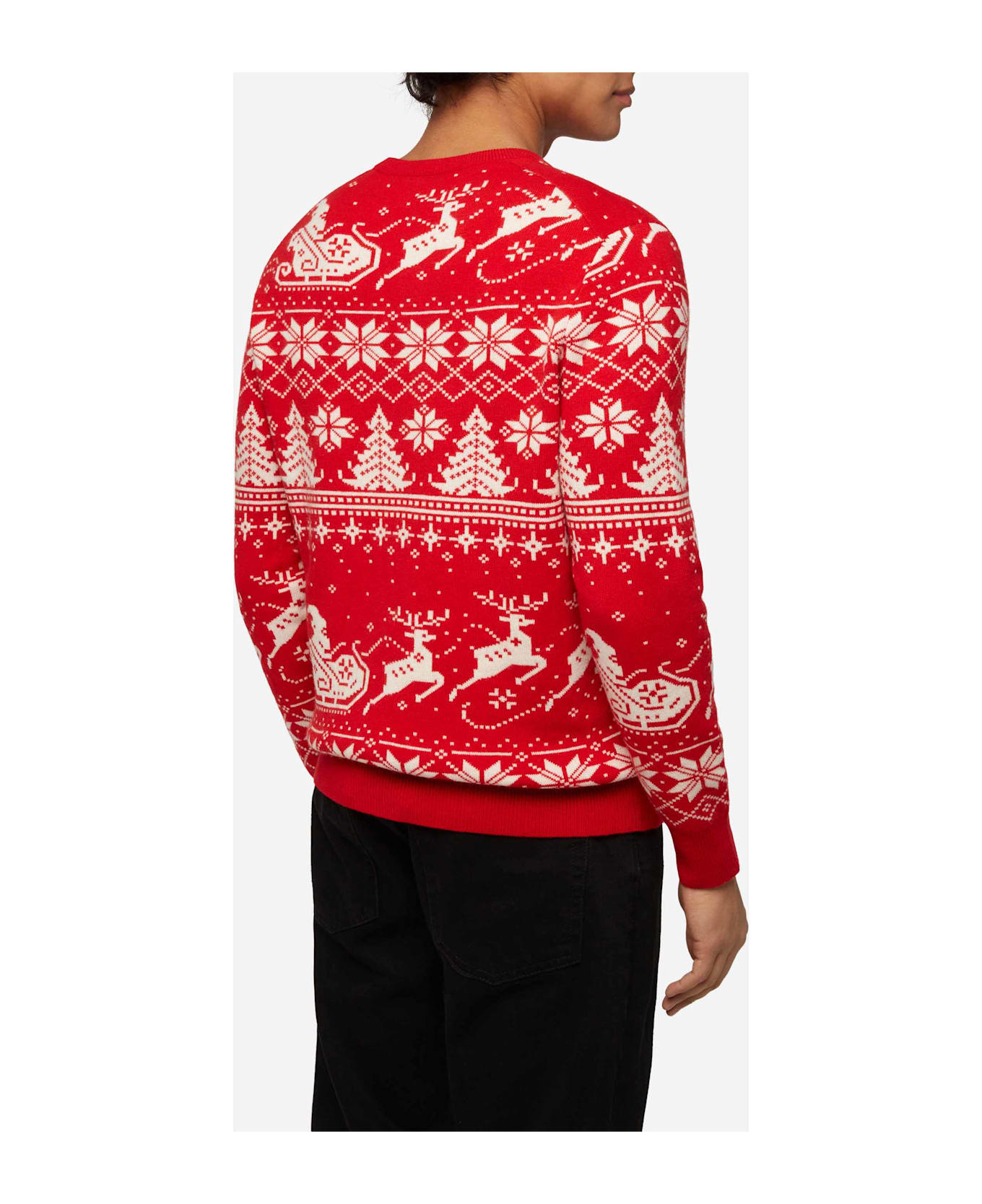 MC2 Saint Barth Fairs Isle Sweater Heron With Jingle Balls Jacquard - RED