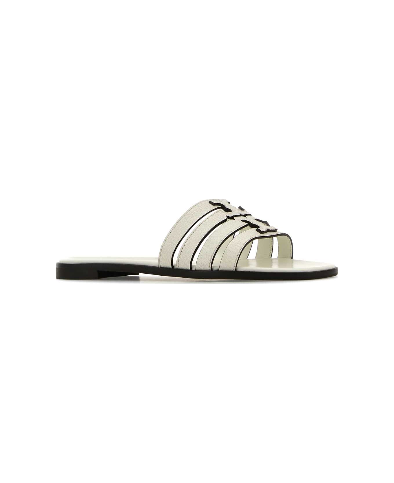 Tory Burch Ivory Leather Ines Slippers - WHITE