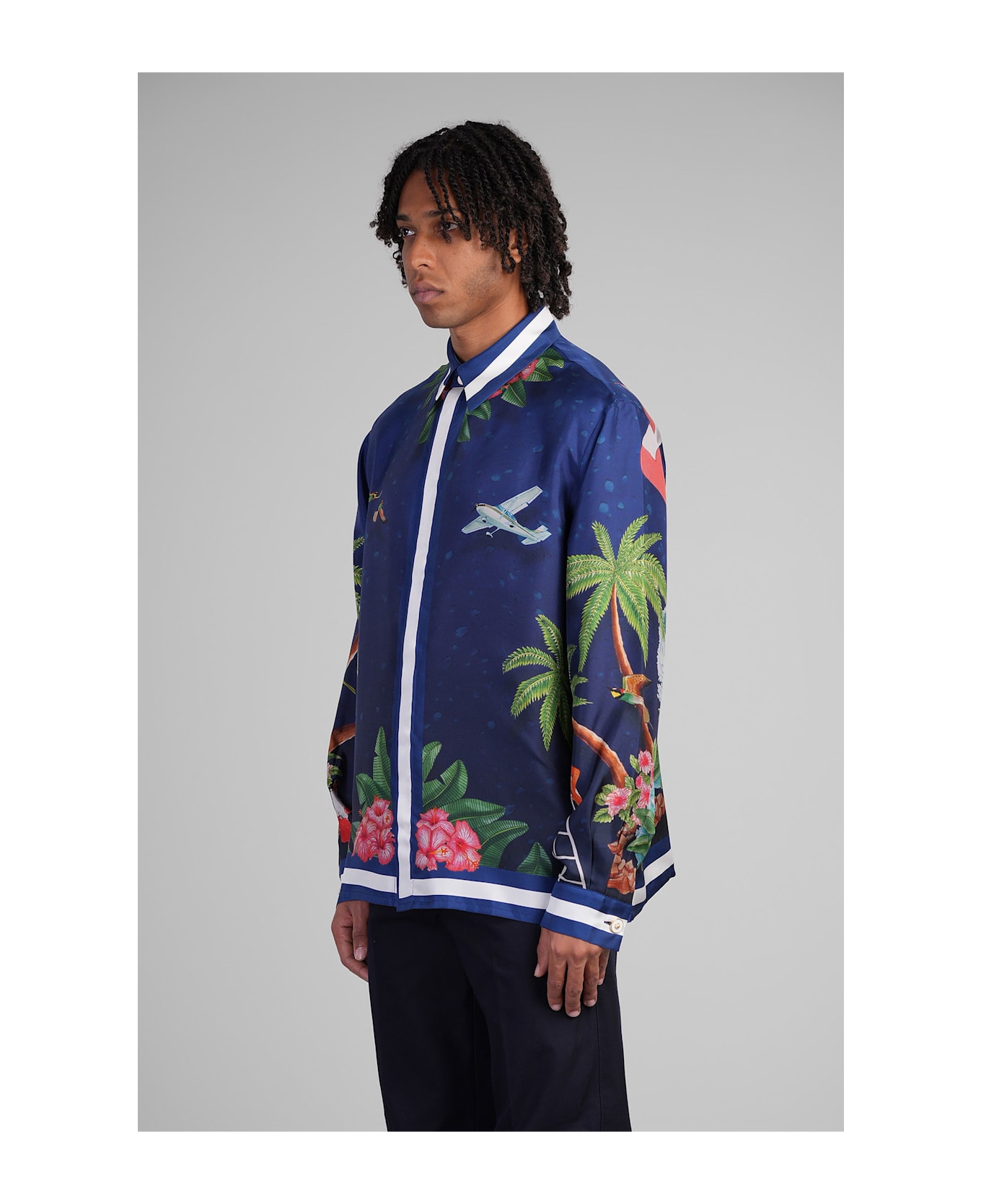 Casablanca Shirt In Blue Silk - blue