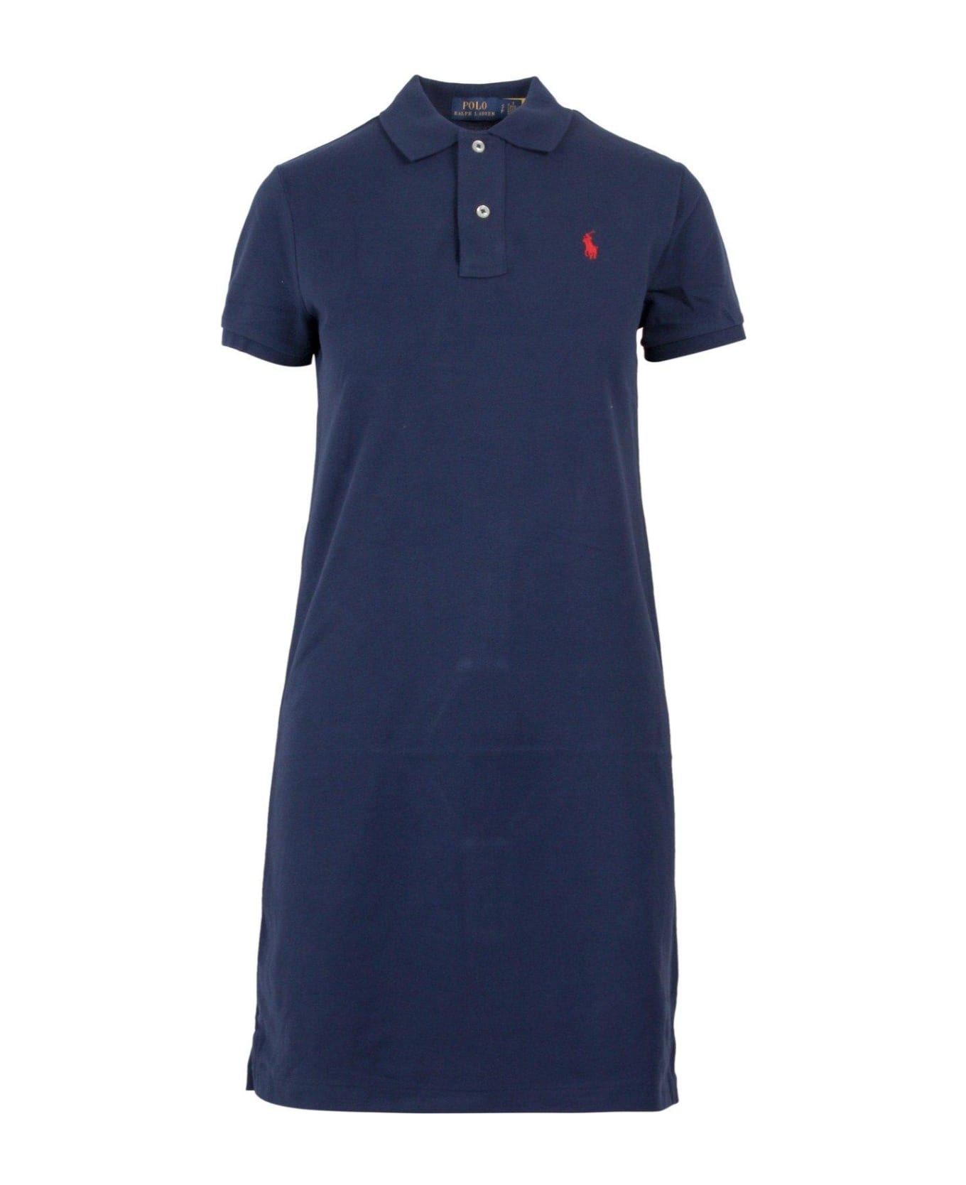 Ralph Lauren Logo Embroidered Short Sleeved Polo Dress - BLUE