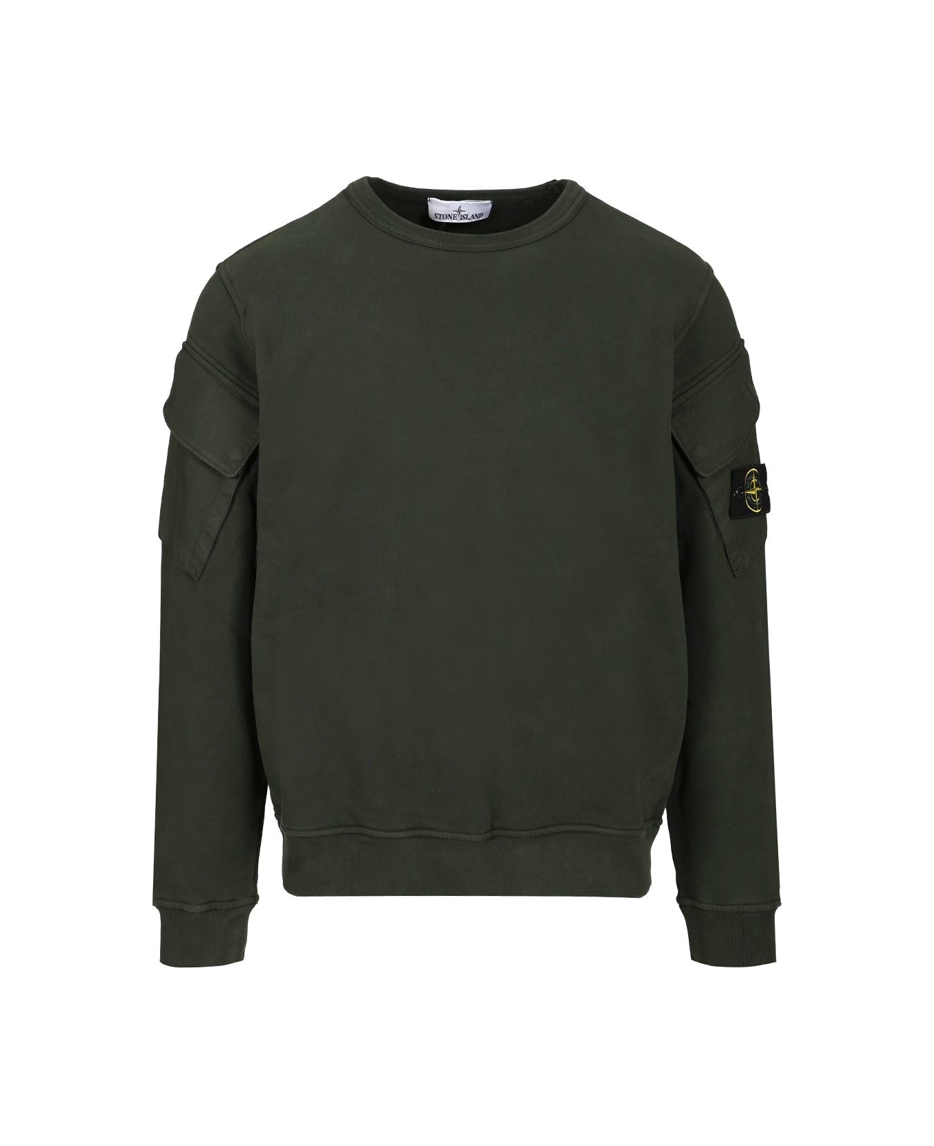 Stone Island Crewneck Sweatshirt In Brushed Organic Cotton - 0 Nero