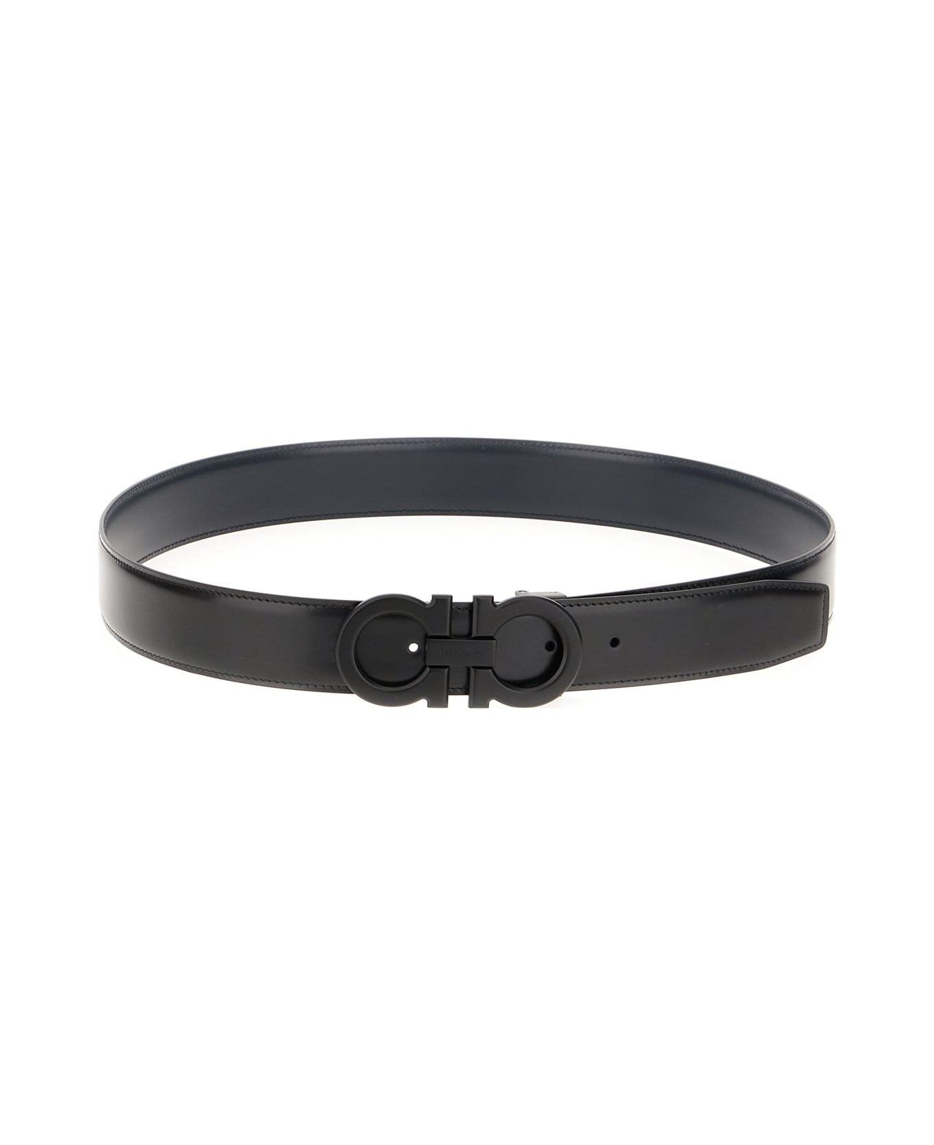 Ferragamo Black Leather Belt - NERO BLUE MARINE