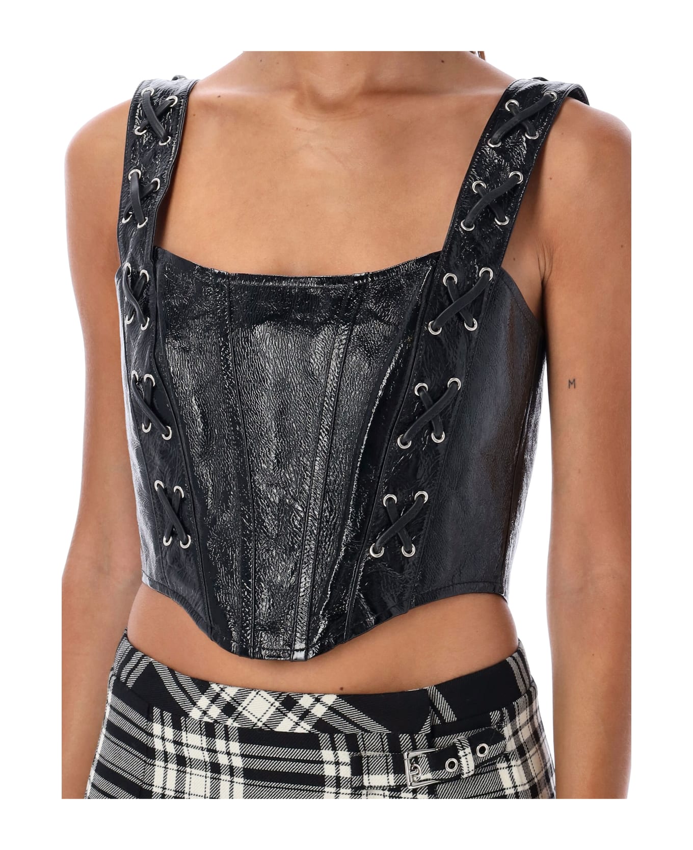 Alessandra Rich Patent Leather Bustier Top - BLACK