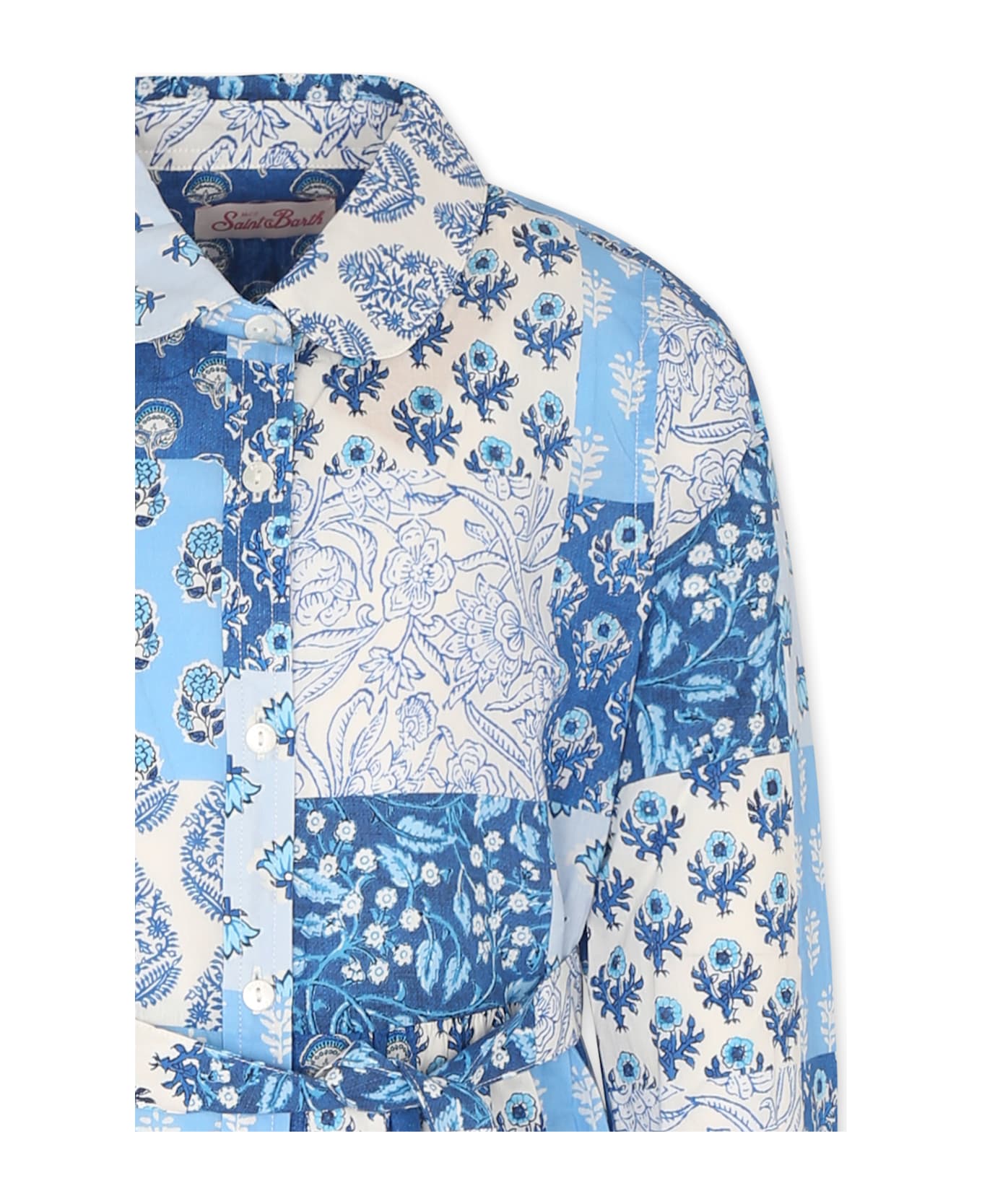 MC2 Saint Barth Light Blue Dress For Girl With Floral Print - Light Blue