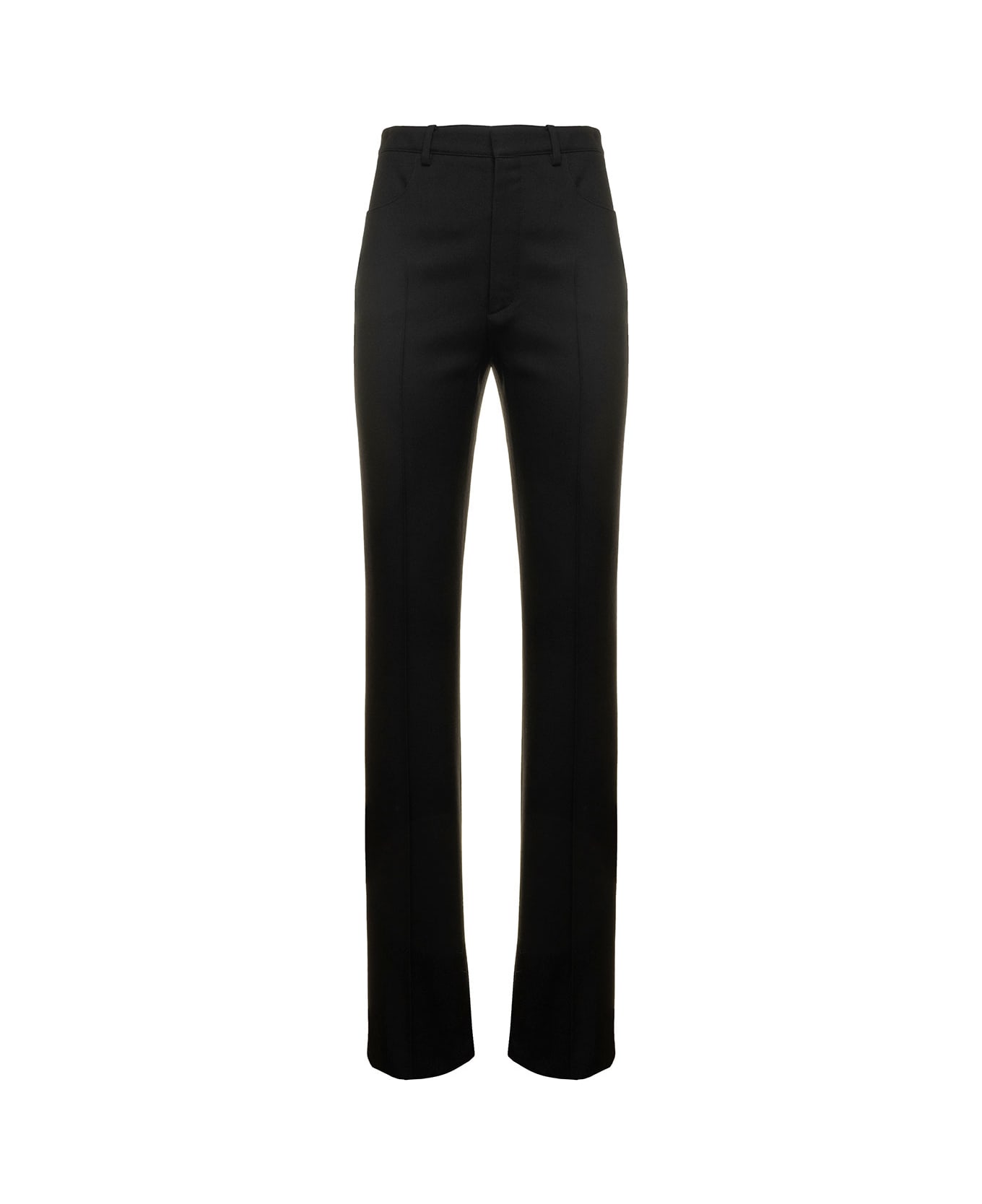Saint Laurent Black Slim High Waisted Pants In Wool Woman - Black