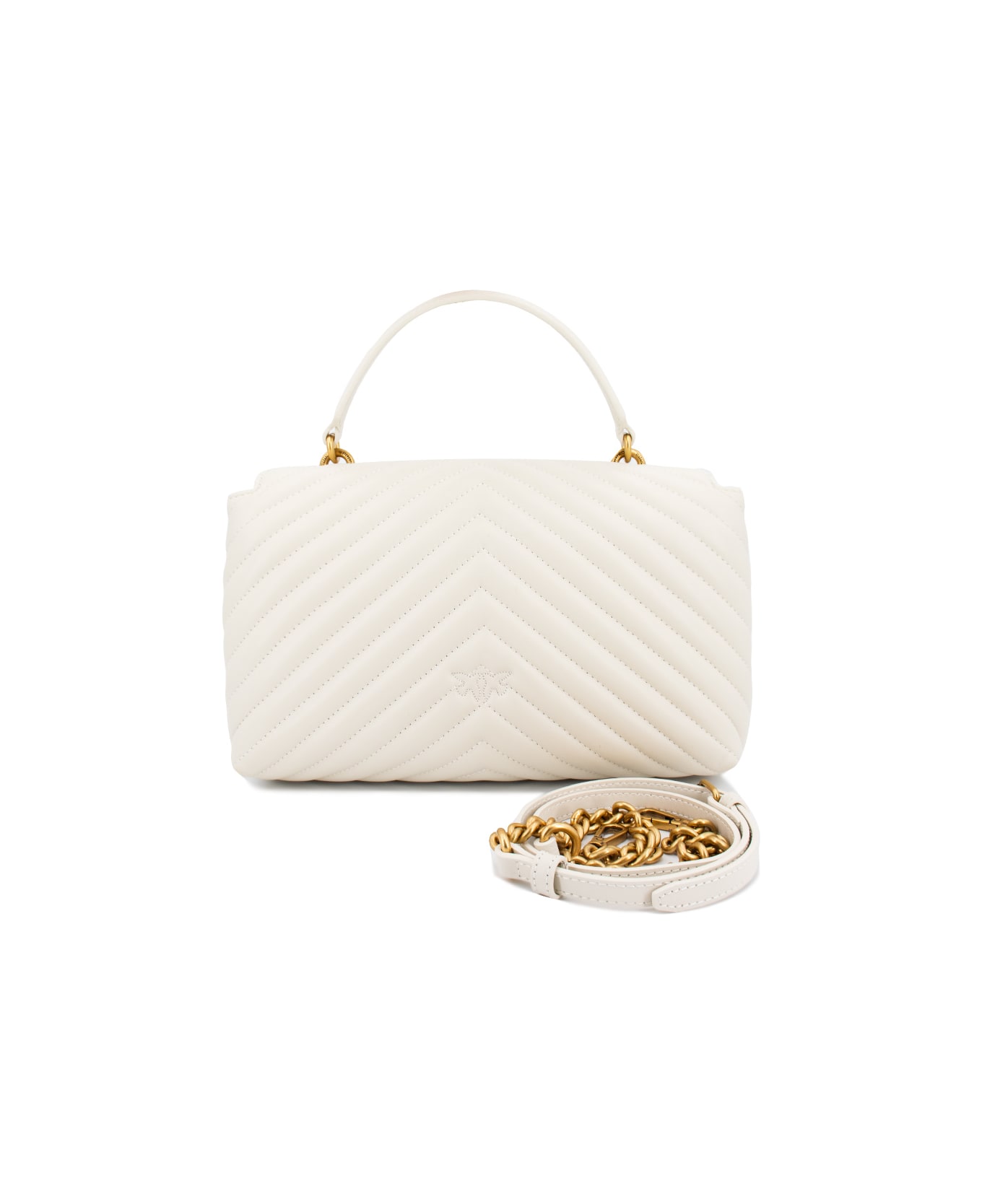 Pinko Handbag - Q Bianco Seta Antique Gold トートバッグ