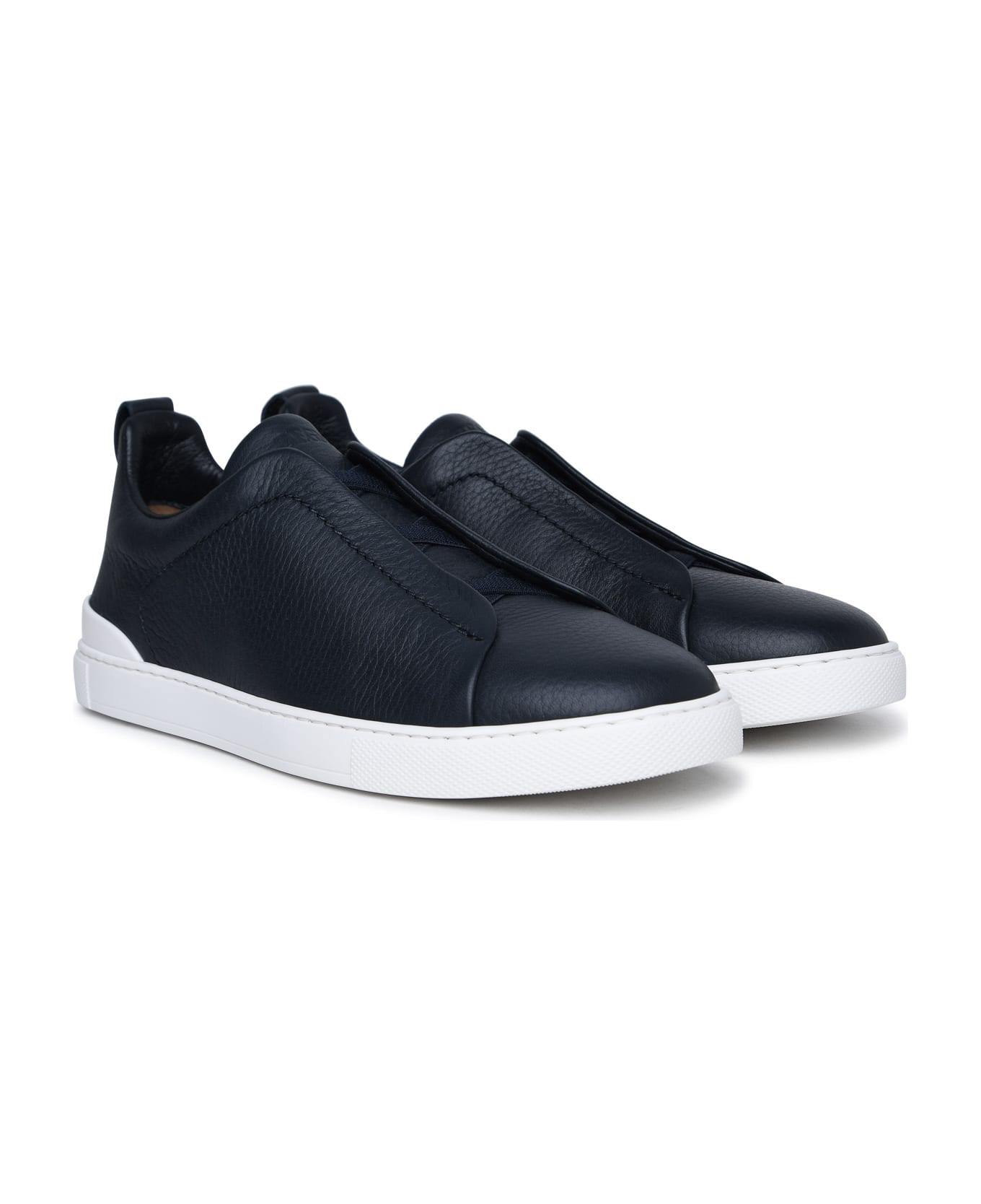 Zegna 'triple Stitch' Blue Leather Sneakers - Blue スニーカー